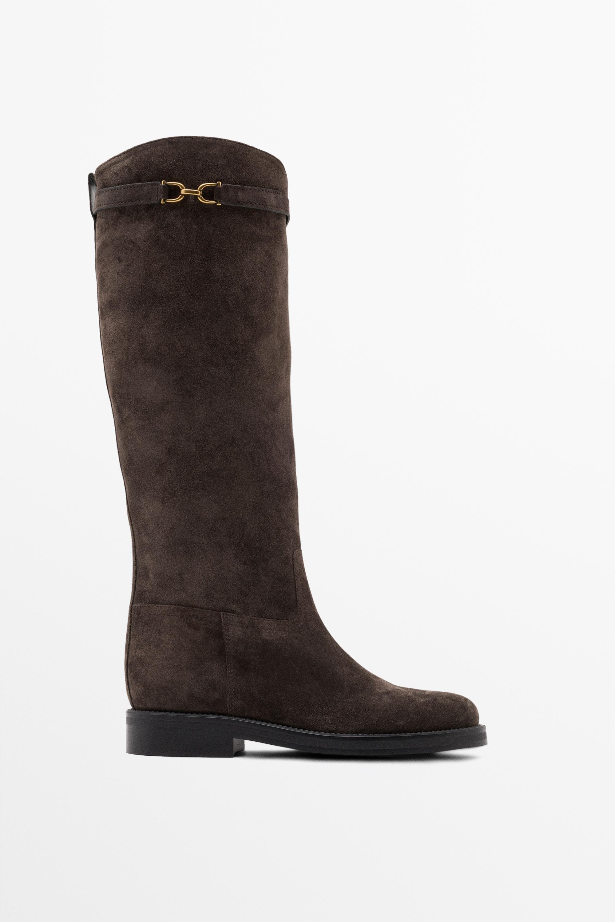 Greased split suede equestrian boot