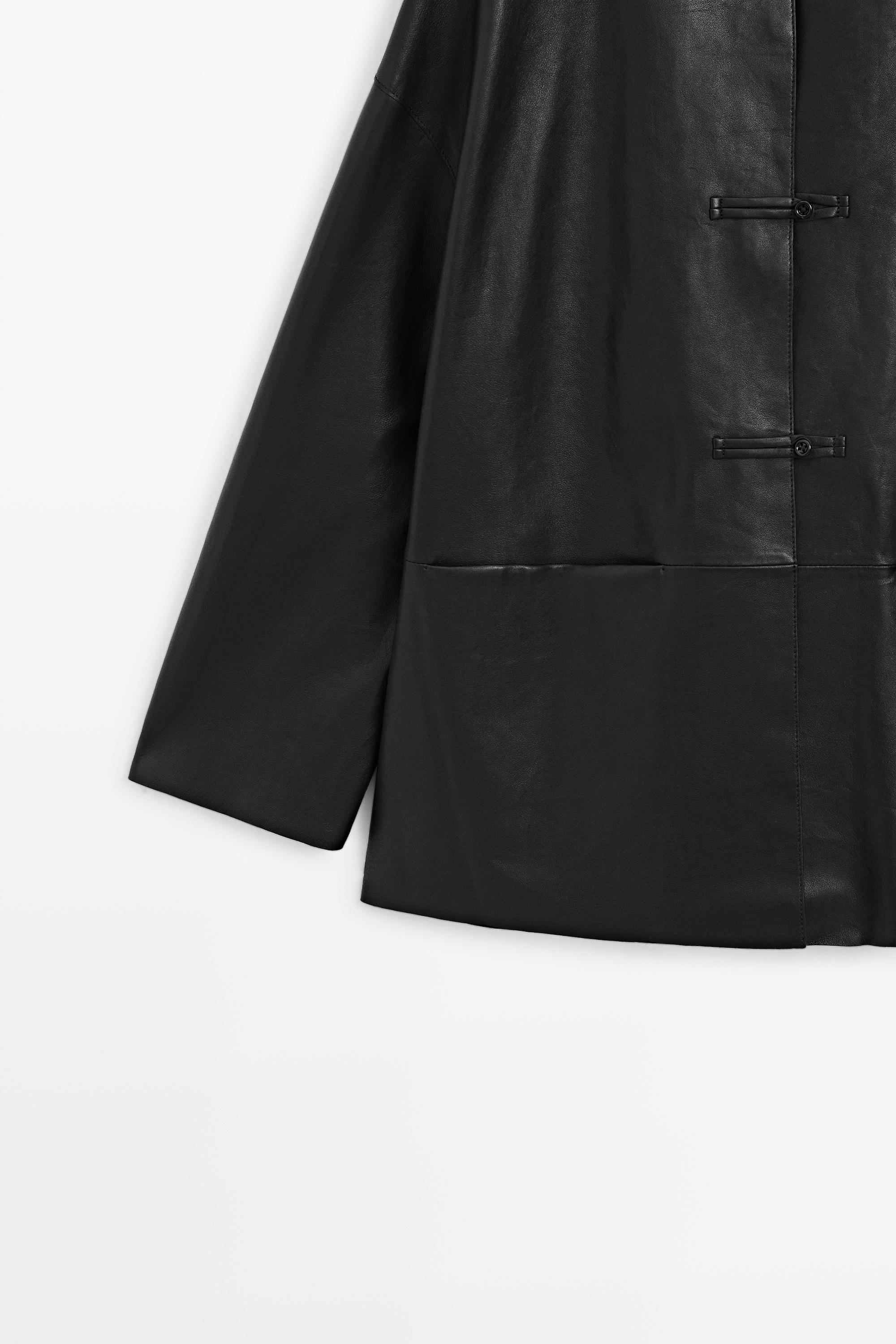 Leather jacket with toggle detail — BLACK