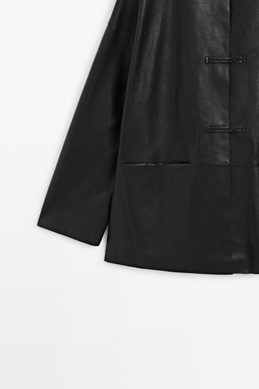 Leather jacket with toggle detail — BLACK 4