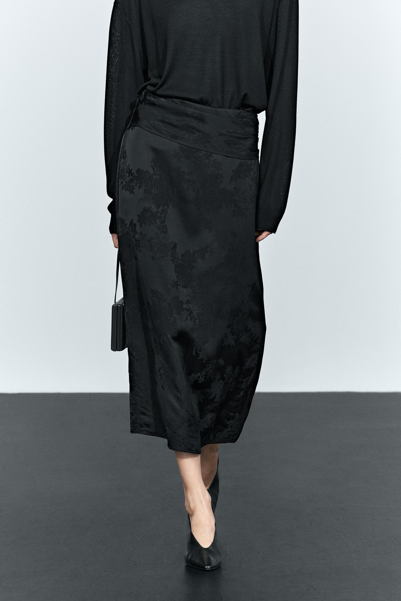Straight midi skirt with sash — BLACK