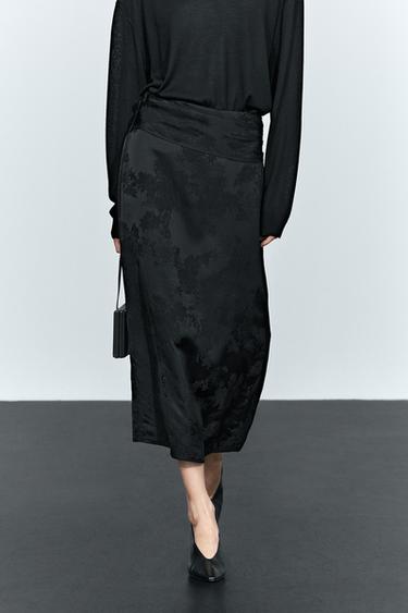 Straight midi skirt with sash — BLACK 3
