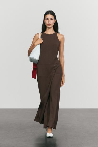 Midi dress with side button detail — BROWN 1