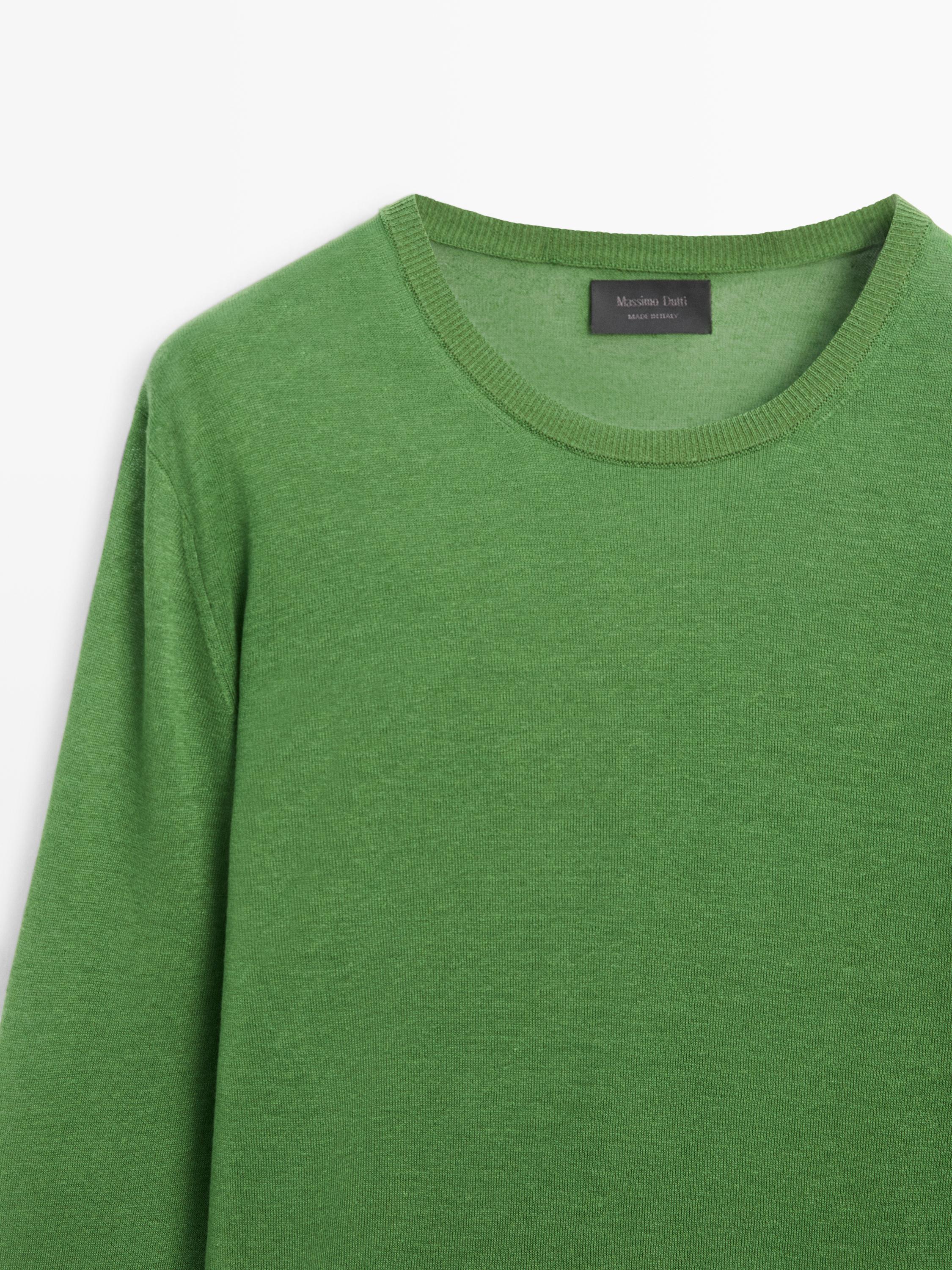 Linen and cashmere knit crew neck sweater — LIME GREEN