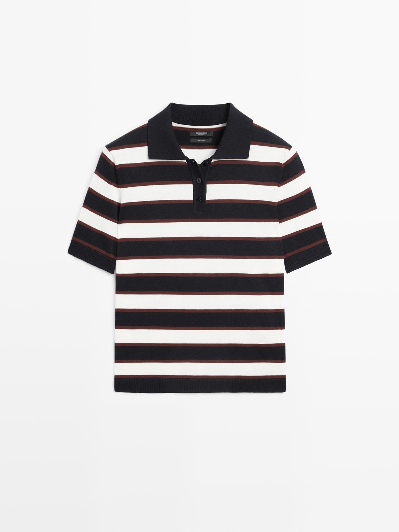 Massimo Dutti - Dames - Gestreepte Tricot Polotrui - Marineblauw - S