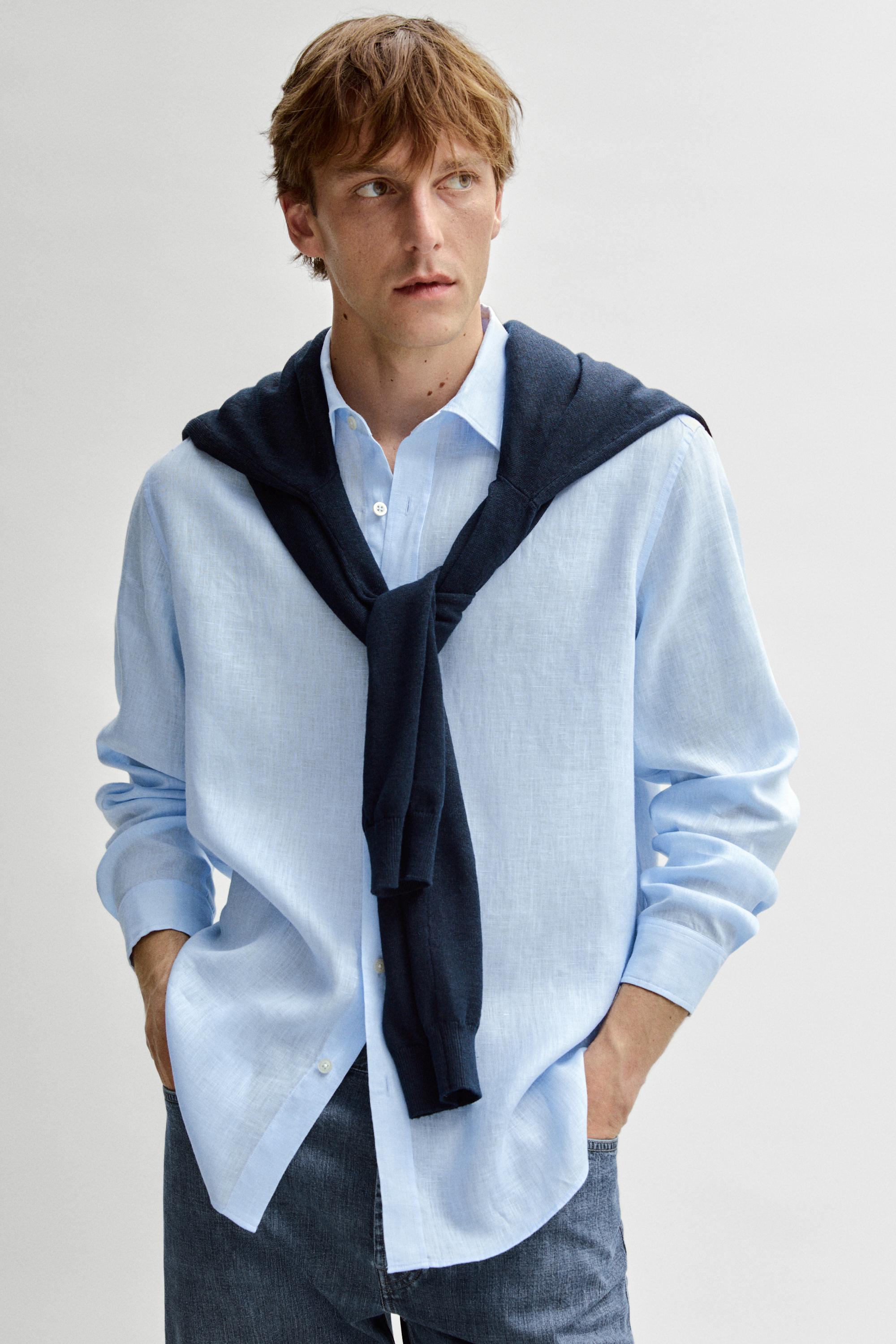 100% linen slim fit shirt — Sky blue