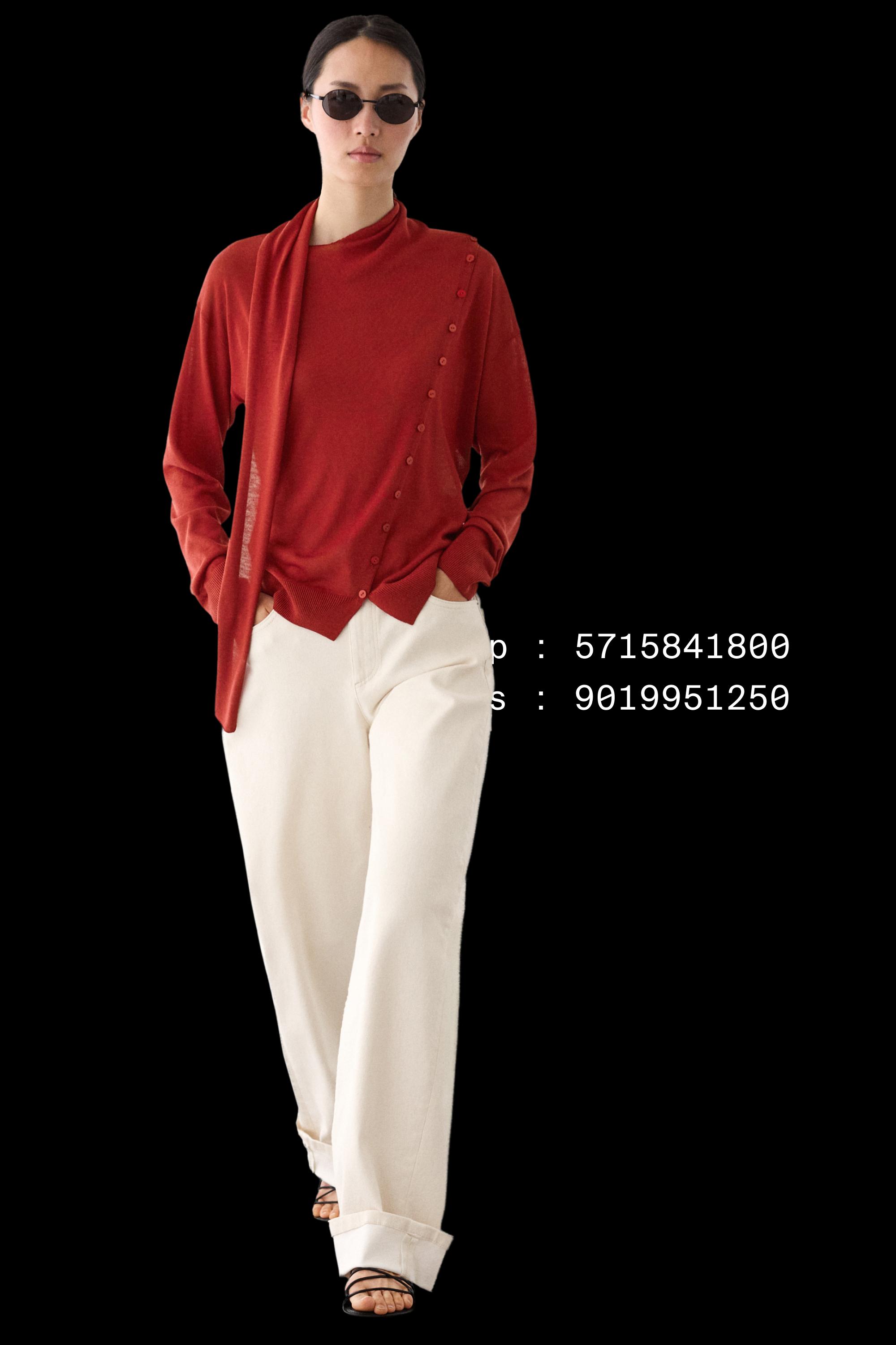 Cardigan with buttoned scarf detail — RED