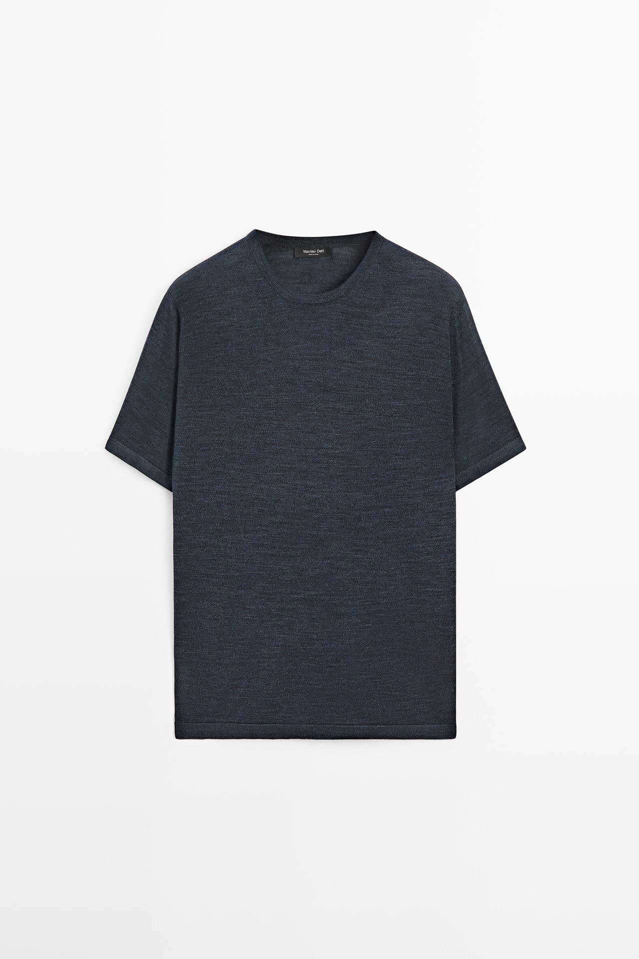 Massimo Dutti - Herre - Strikket T-Shirt I Uldblanding - Marineblå - S