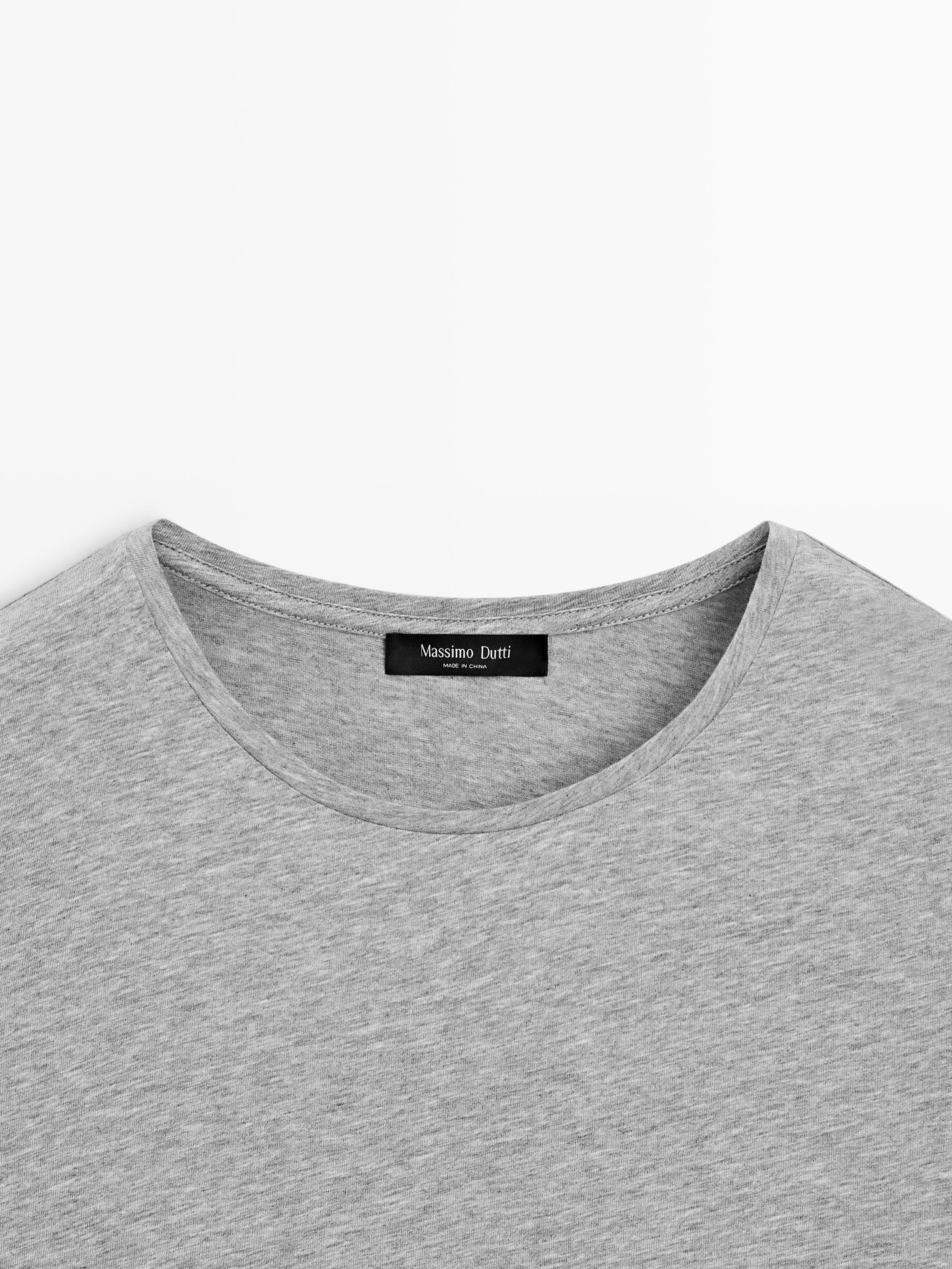Short sleeve cotton blend T-shirt — GREY MARL