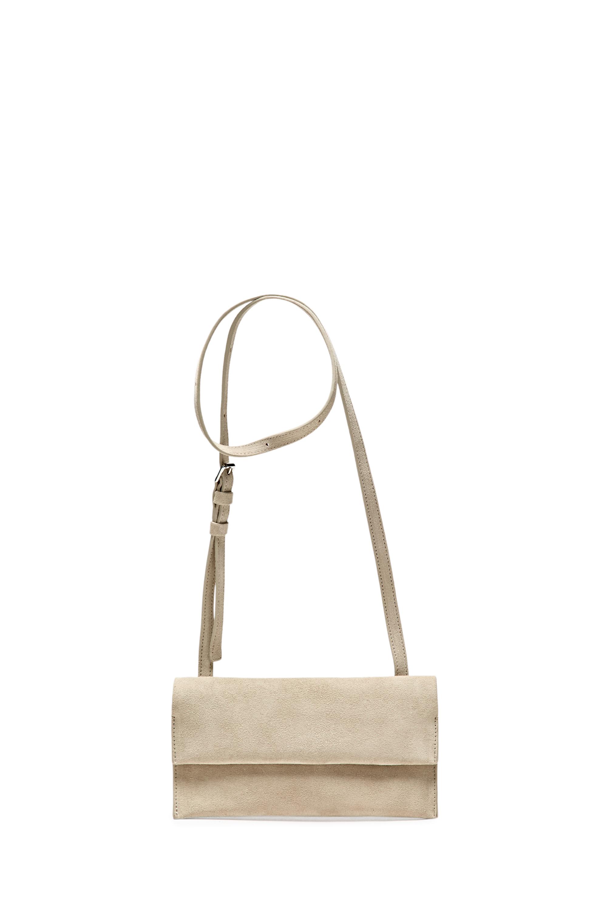 Suede leather shoulder bag — Ecru