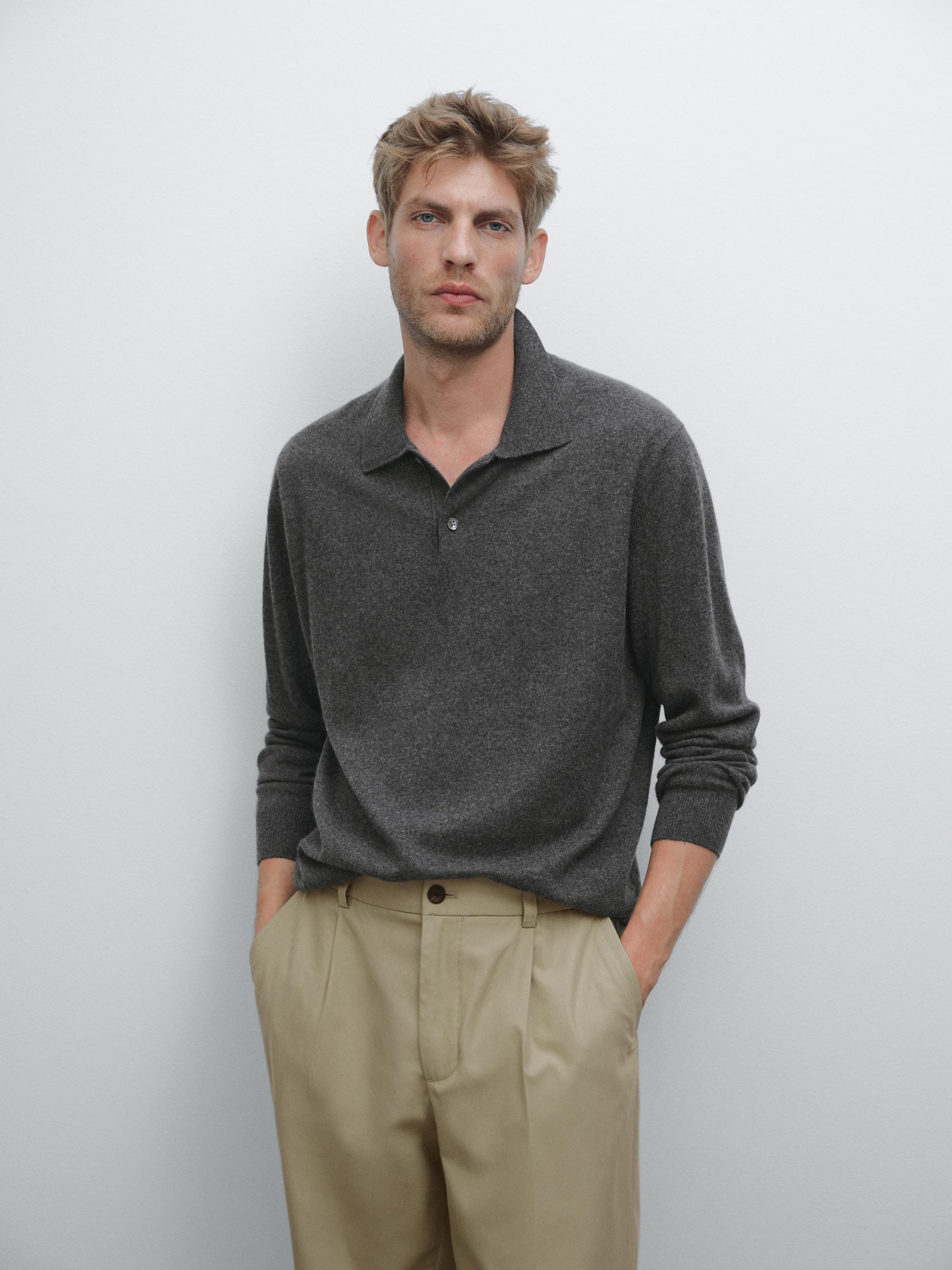 Rib knit polo 100% cashmere