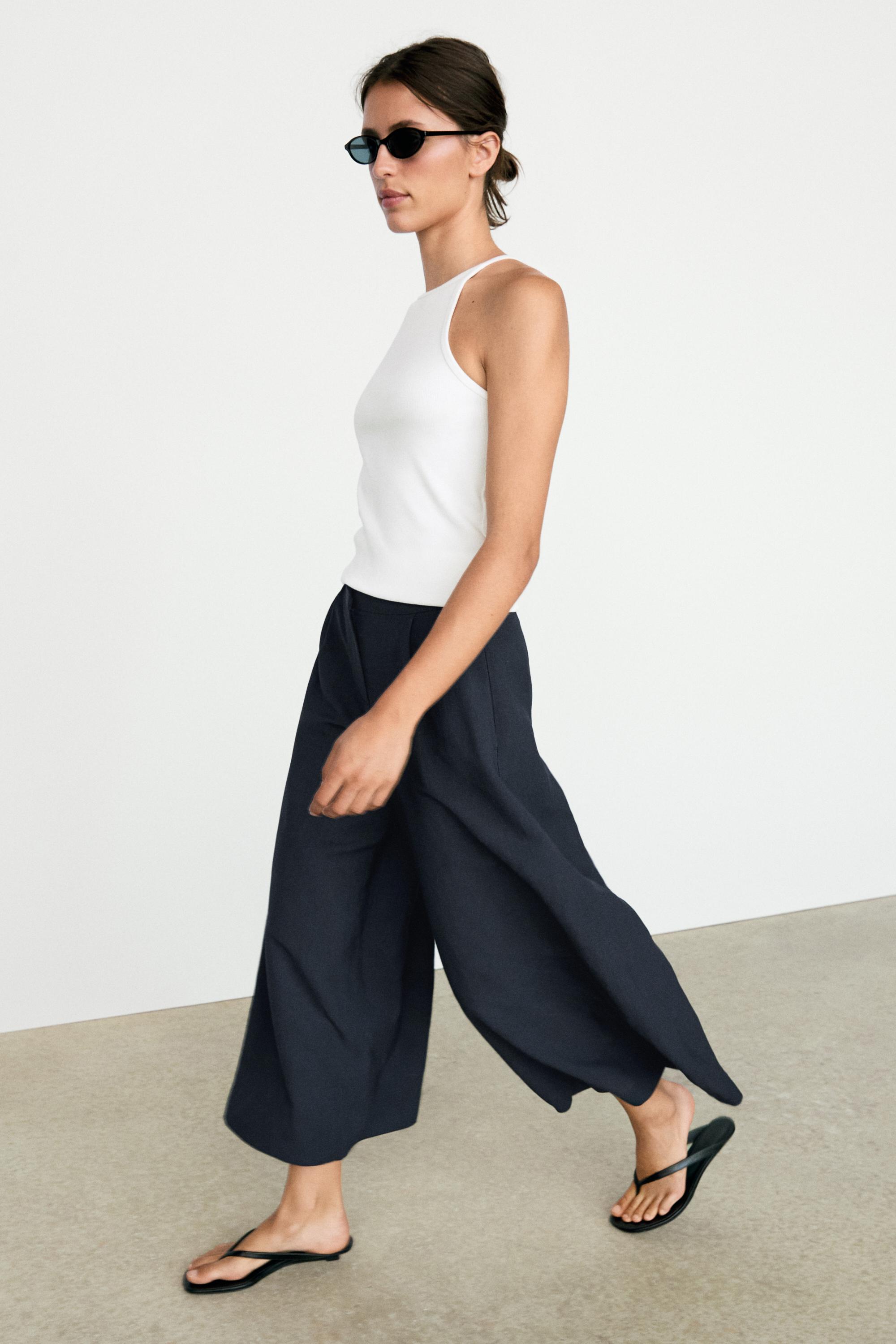 Flowing pleated wide-leg pants — DEEP BLUE