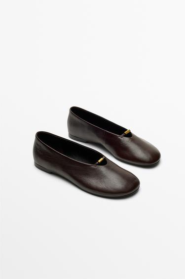 Soft leather flat ballet flats — BROWN 2