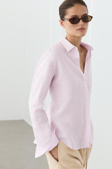 100% linen shirt with striped details — Pink 3