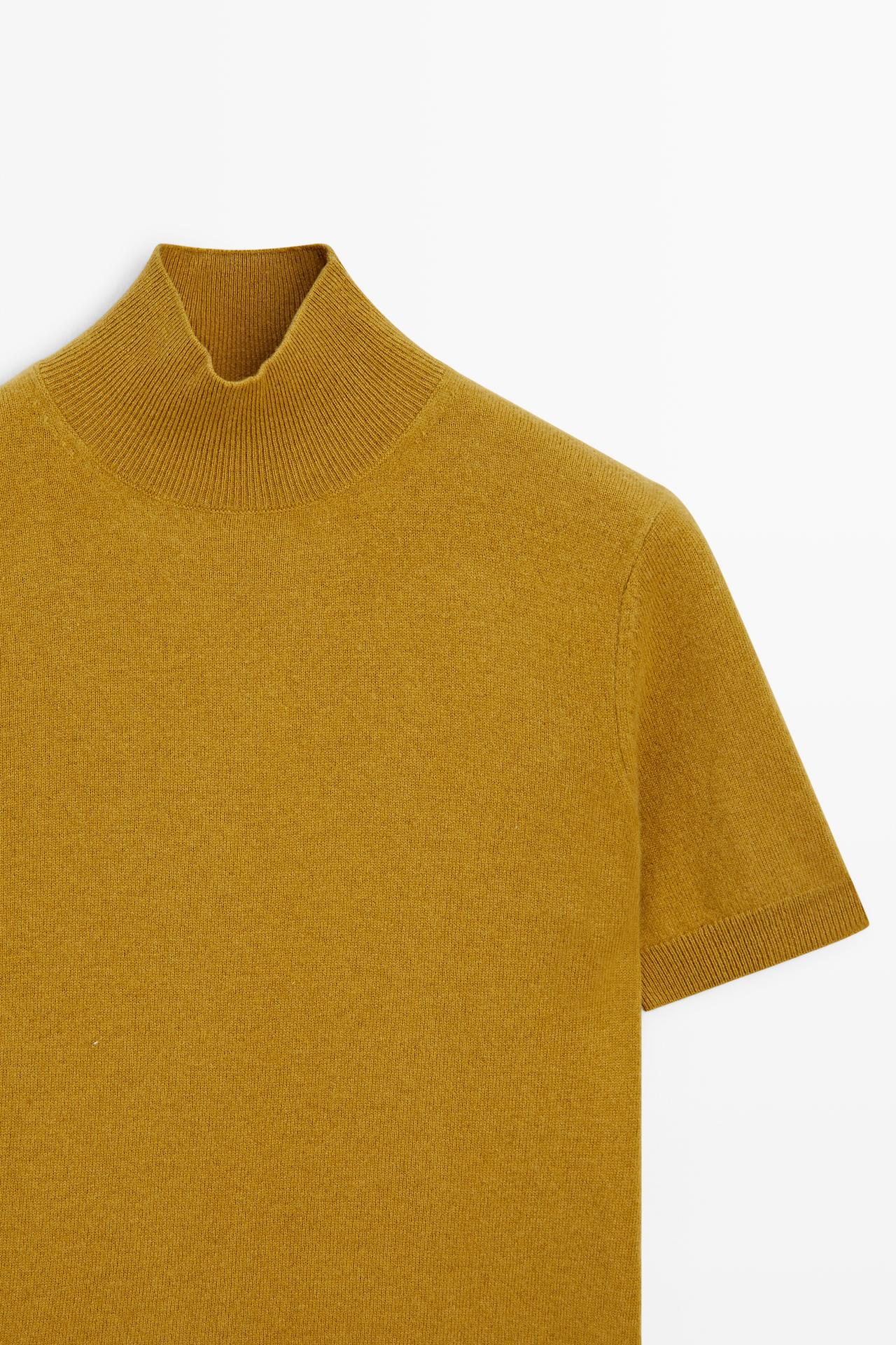 Wool-cashmere blend short sleeve knit sweater — MUSTARD YELLOW