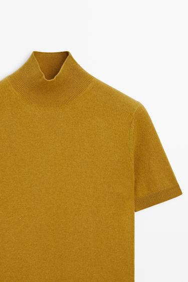 Wool-cashmere blend short sleeve knit sweater — MUSTARD YELLOW 4