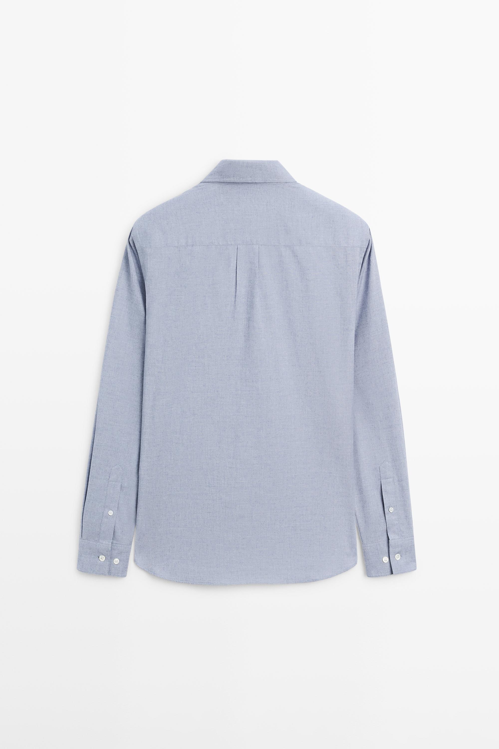Regular-fit melange cotton shirt — BLUE