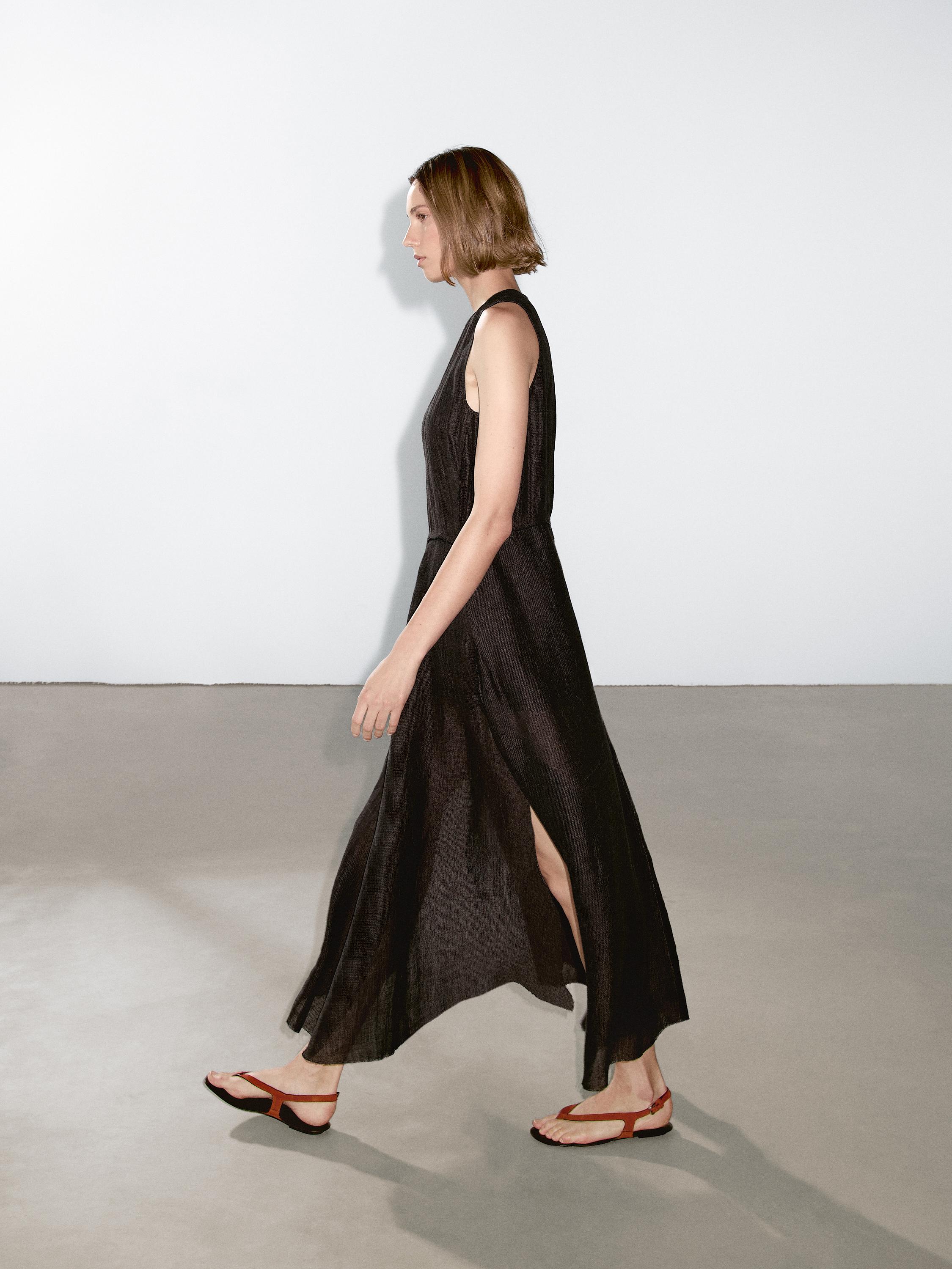 Robe midi 100 % lin finition effilochée