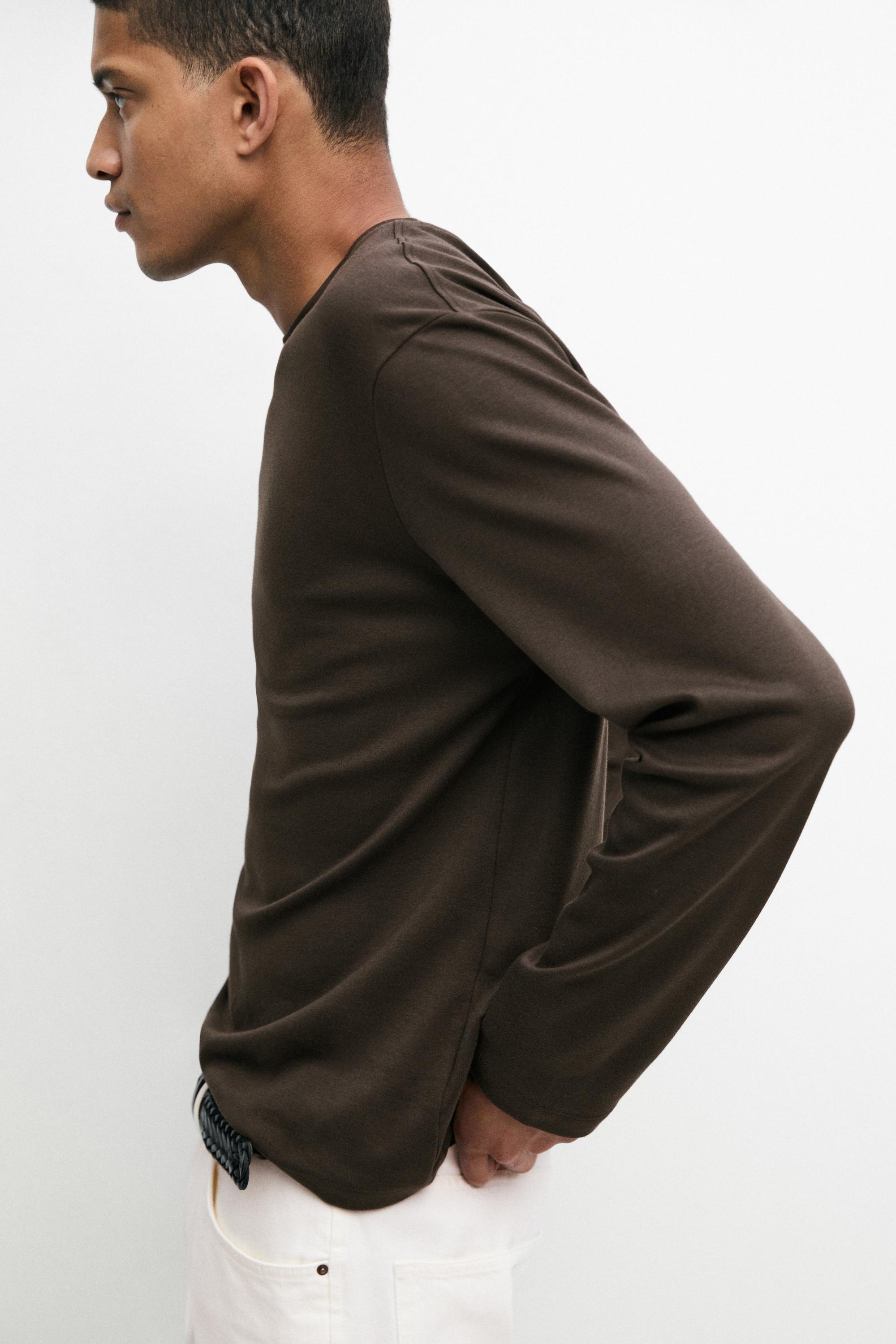 100% cotton long sleeve T-shirt — PALE OCHRE