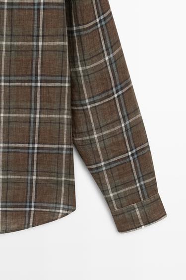 100% linen regular fit check shirt — GREEN 7