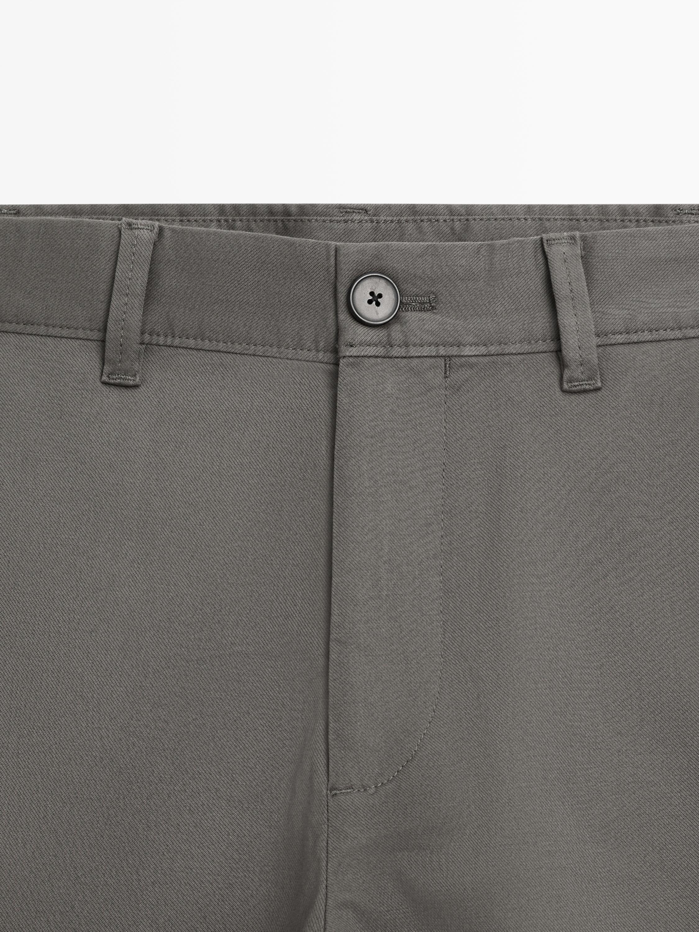 Cotton blend slim fit pants — GREY