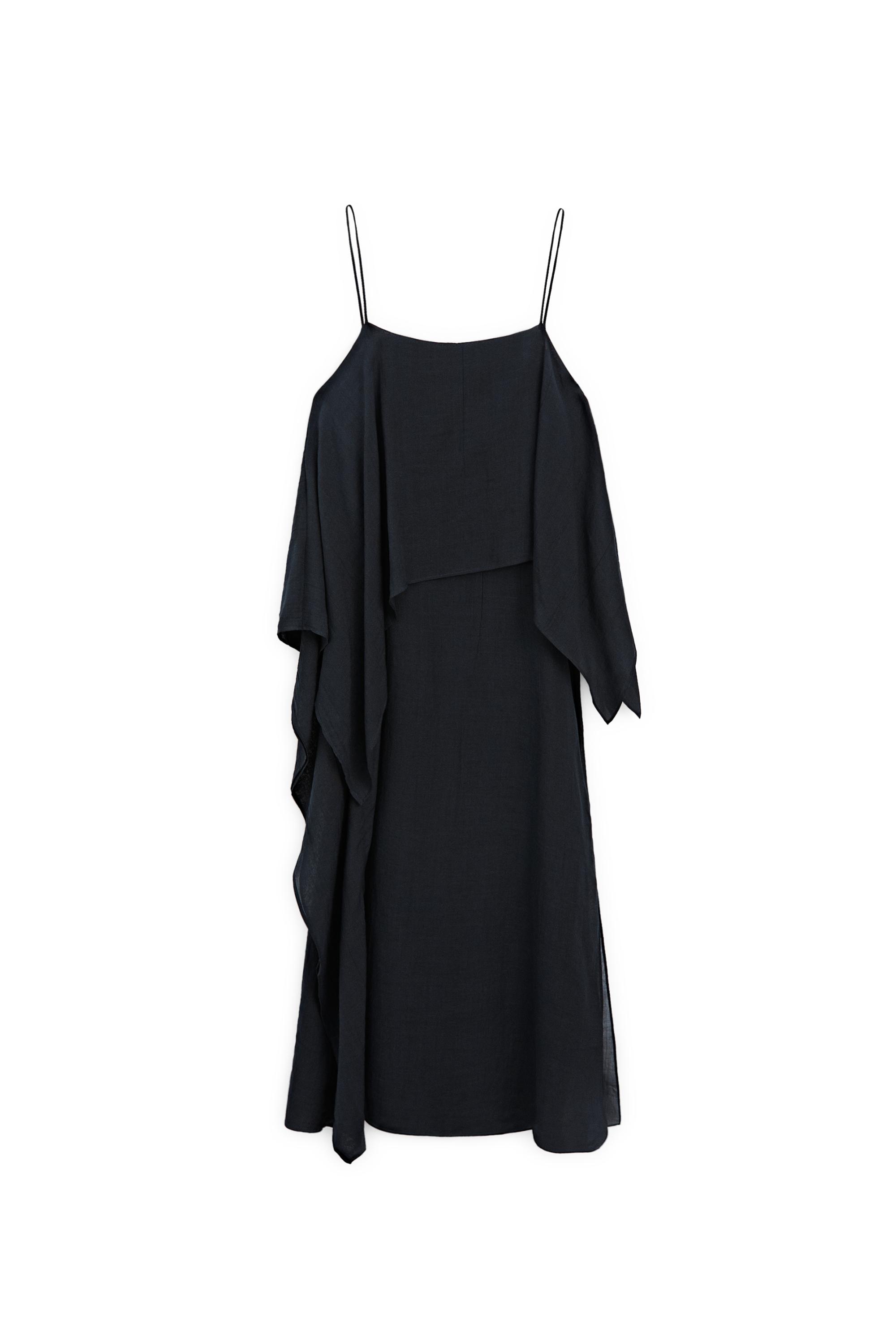 Midi dress with asymmetric ruffle detail — Dark Blue