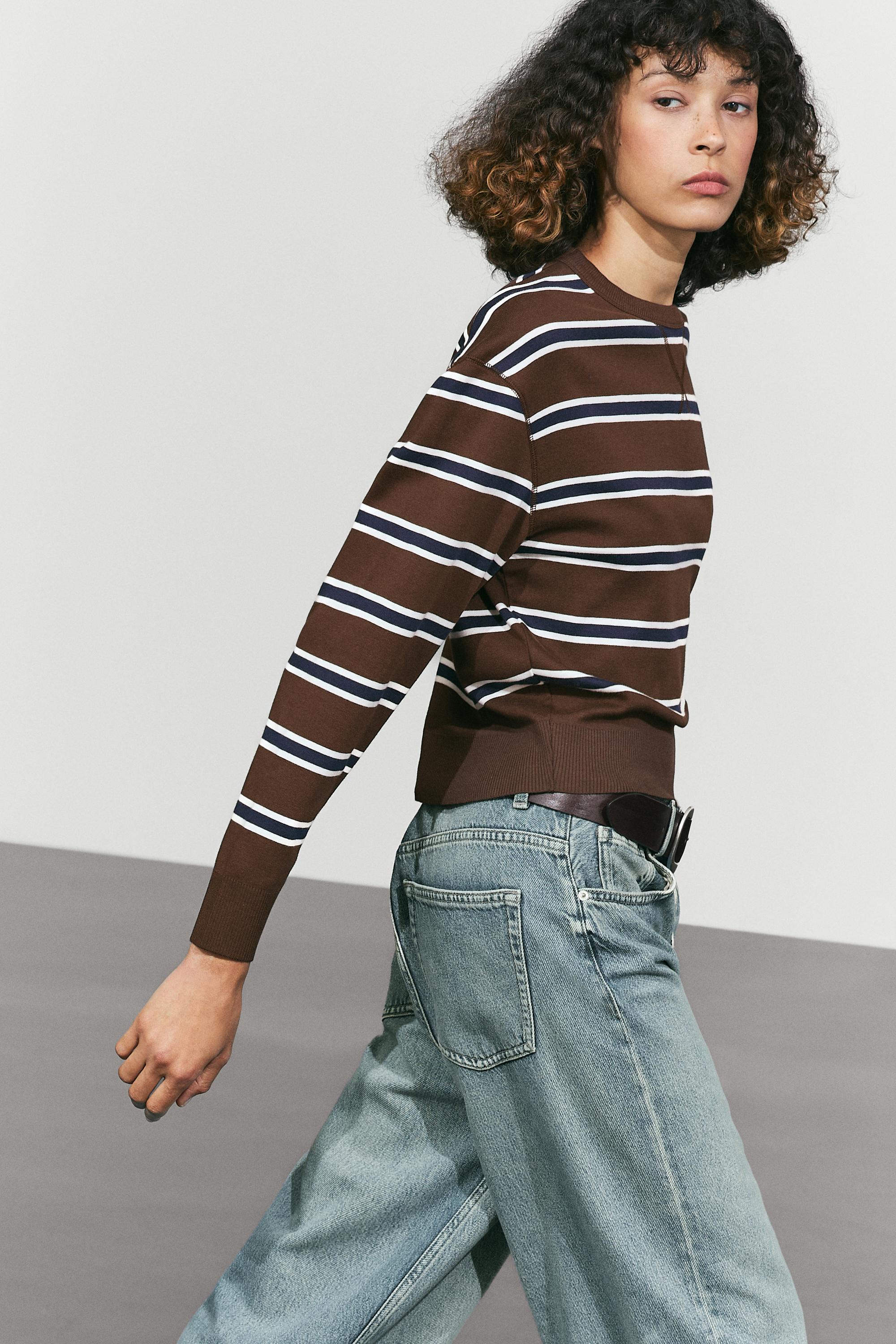 Striped interlock sweatshirt — BROWN