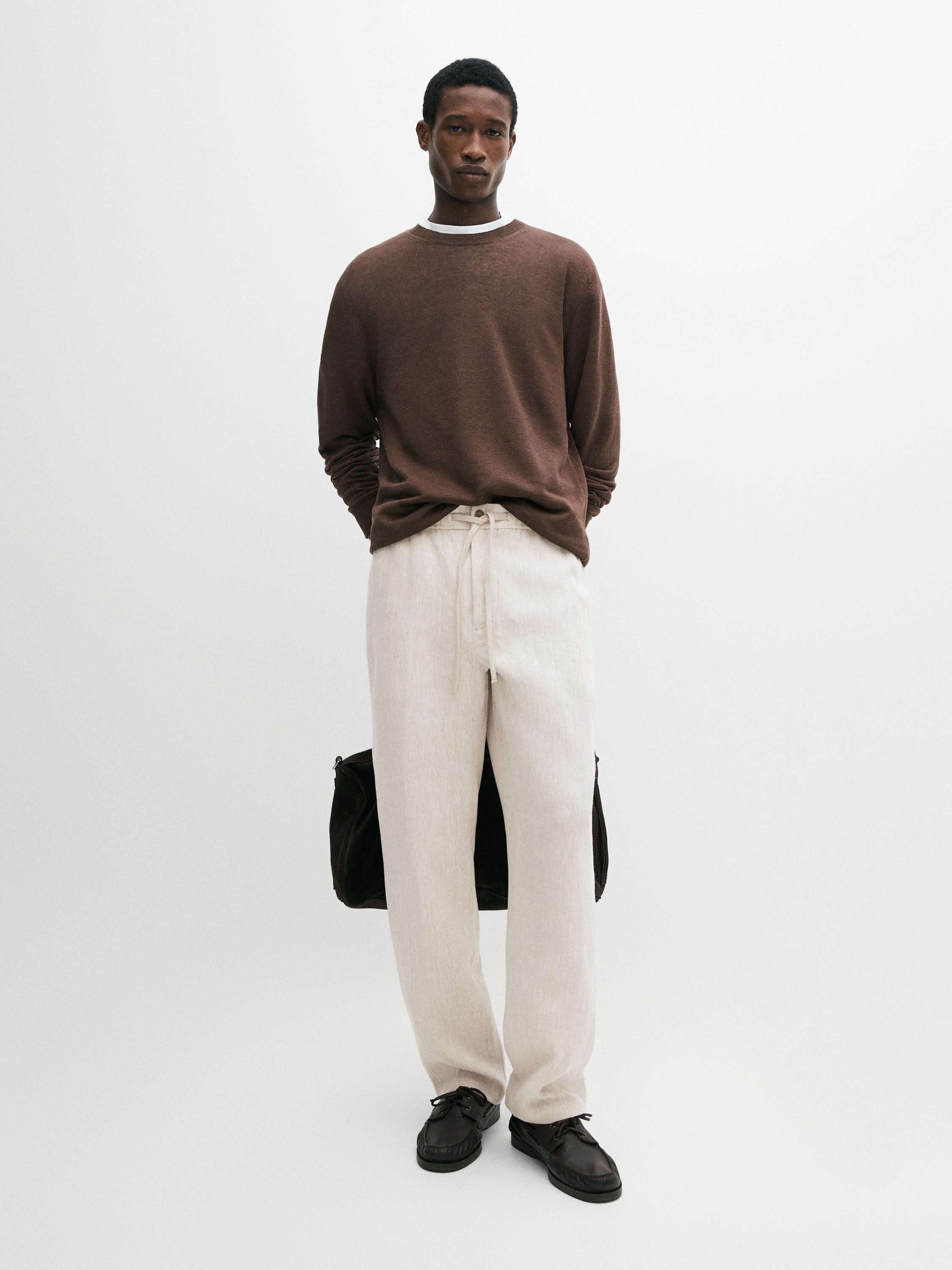 Linen jogger fit pants — BEIGE
