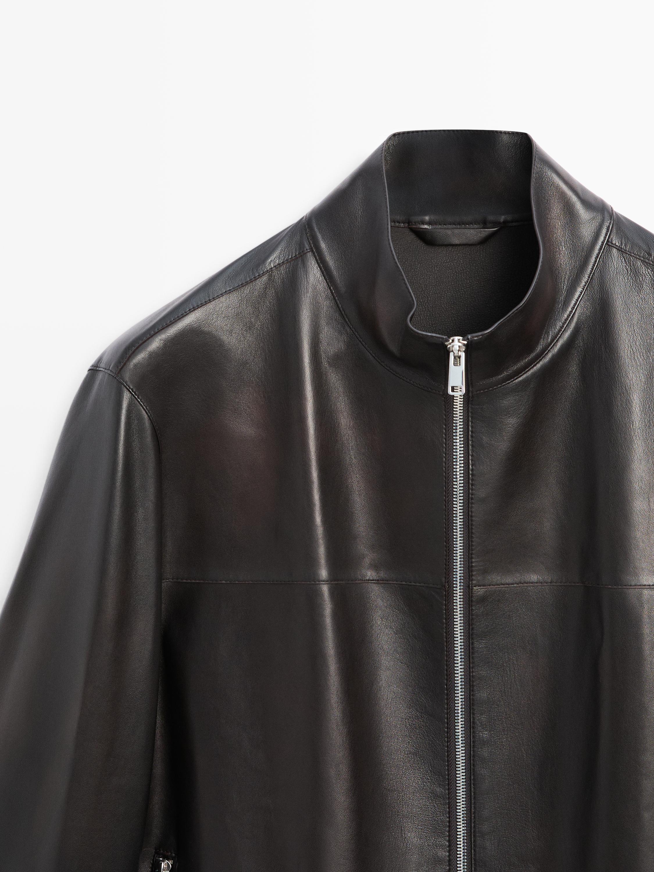 Distressed effect nappa leather jacket — BROWN