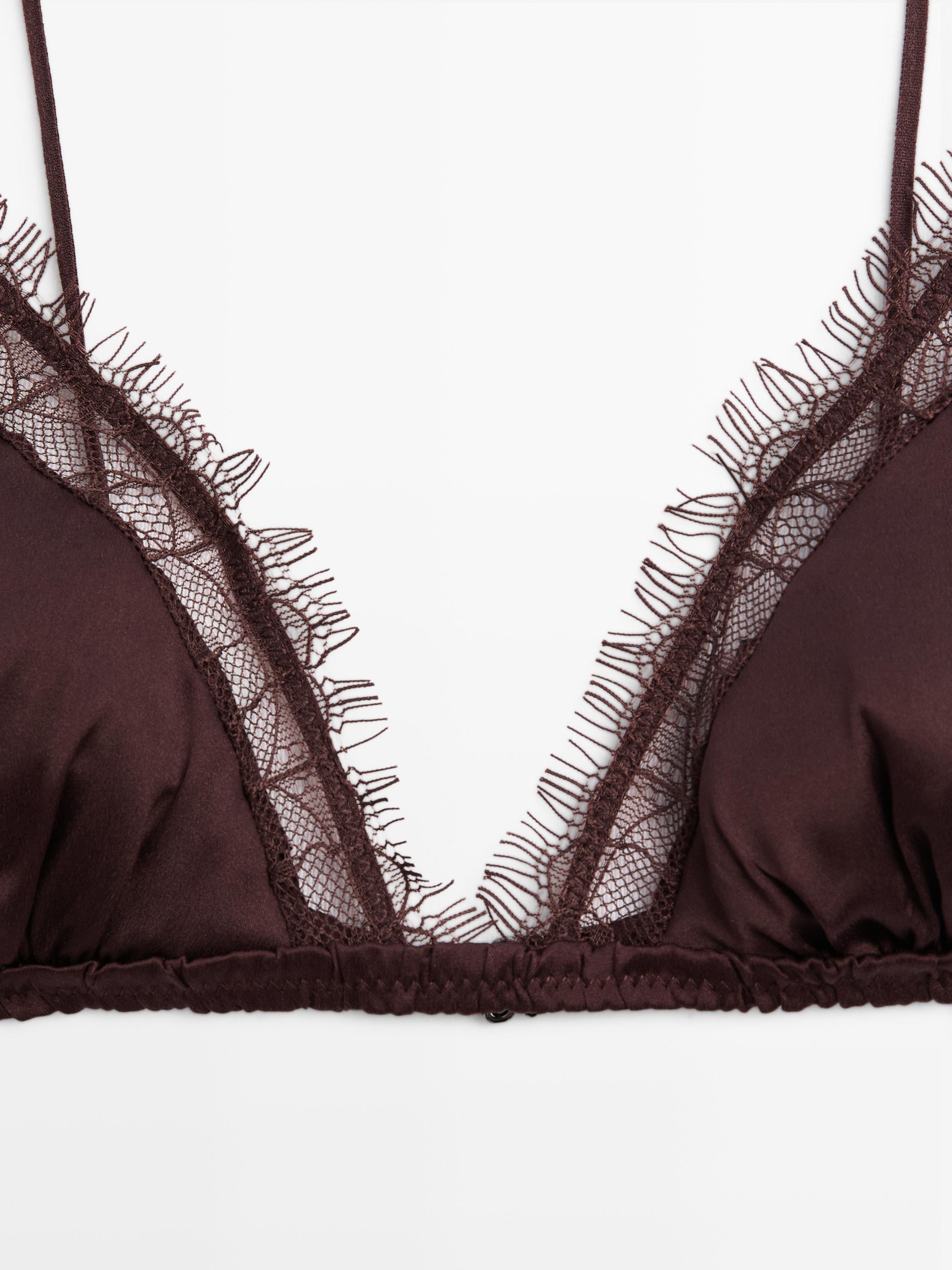 Silk and lace triangle bralette — BROWN