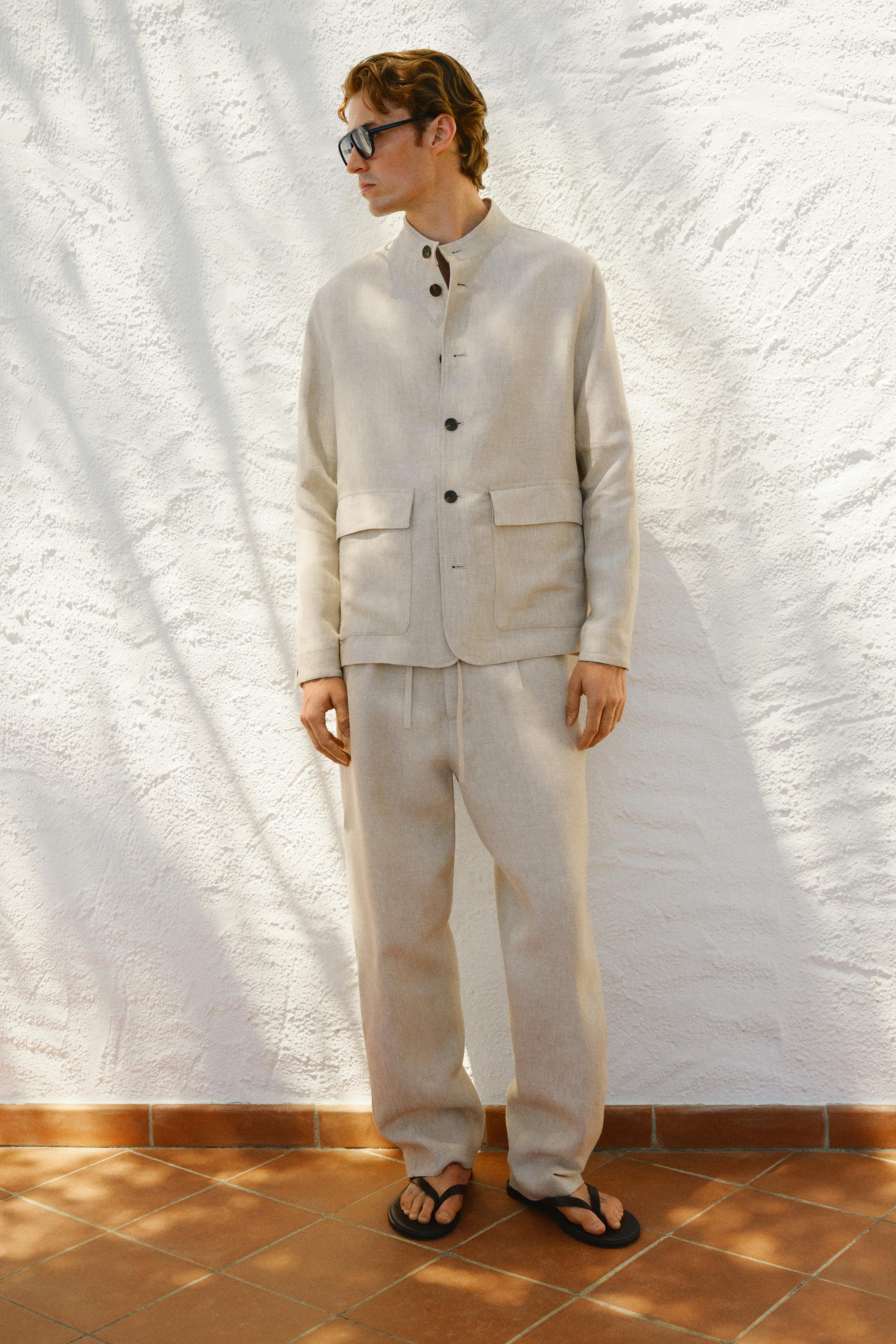 100% linen total look overshirt — BEIGE