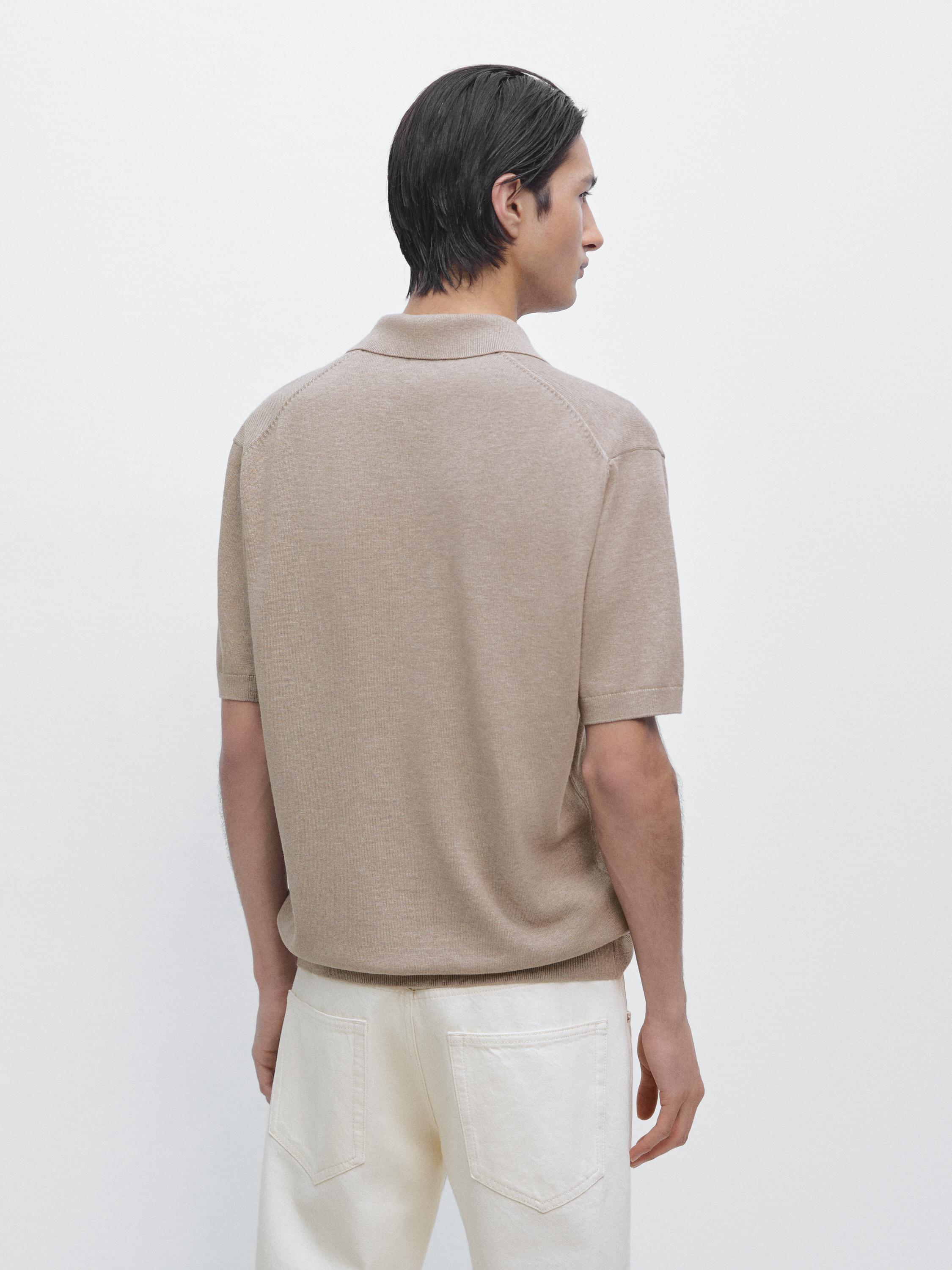 Cotton blend knit polo sweater — MINK