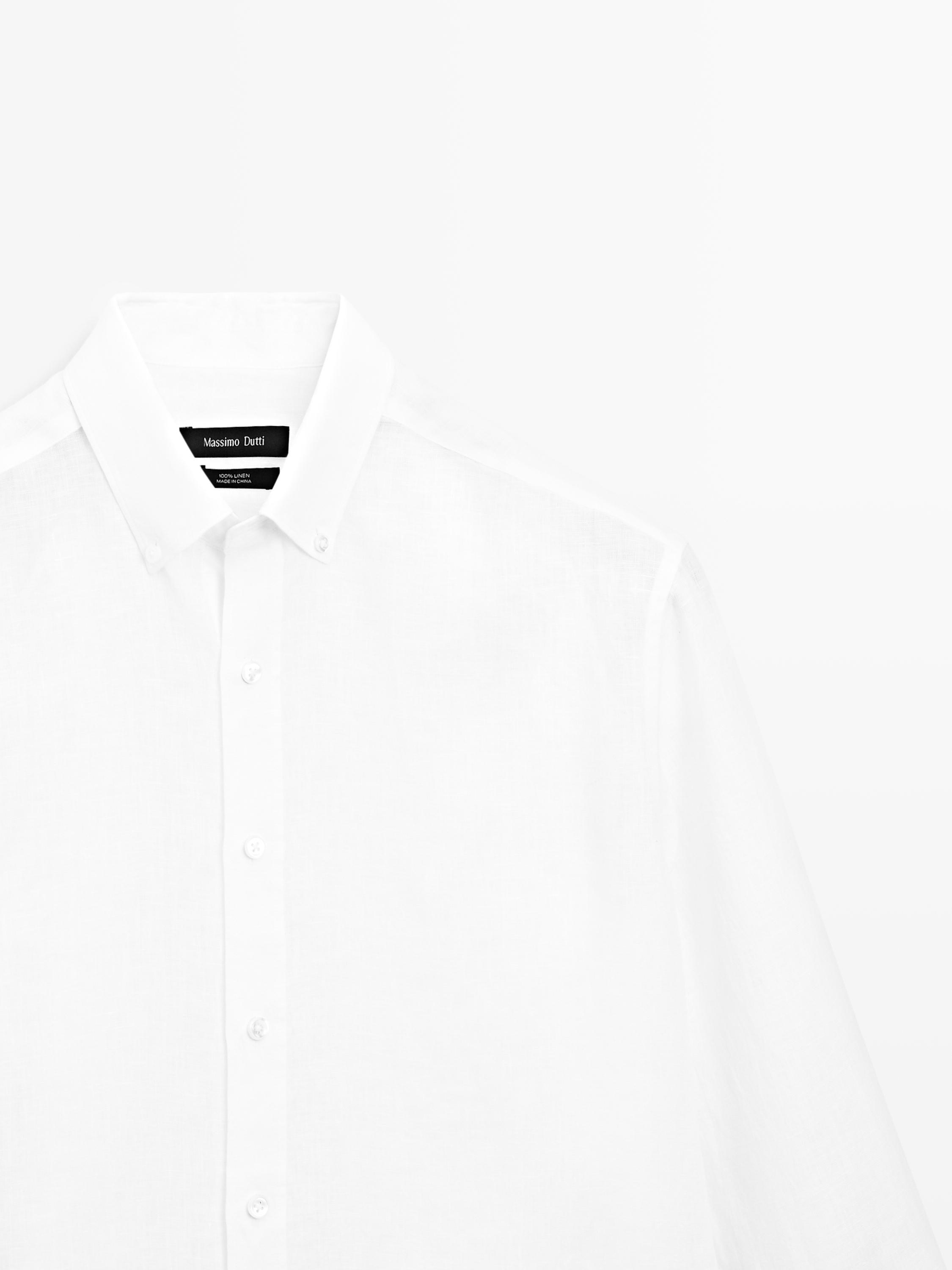 100% linen regular fit shirt — WHITE