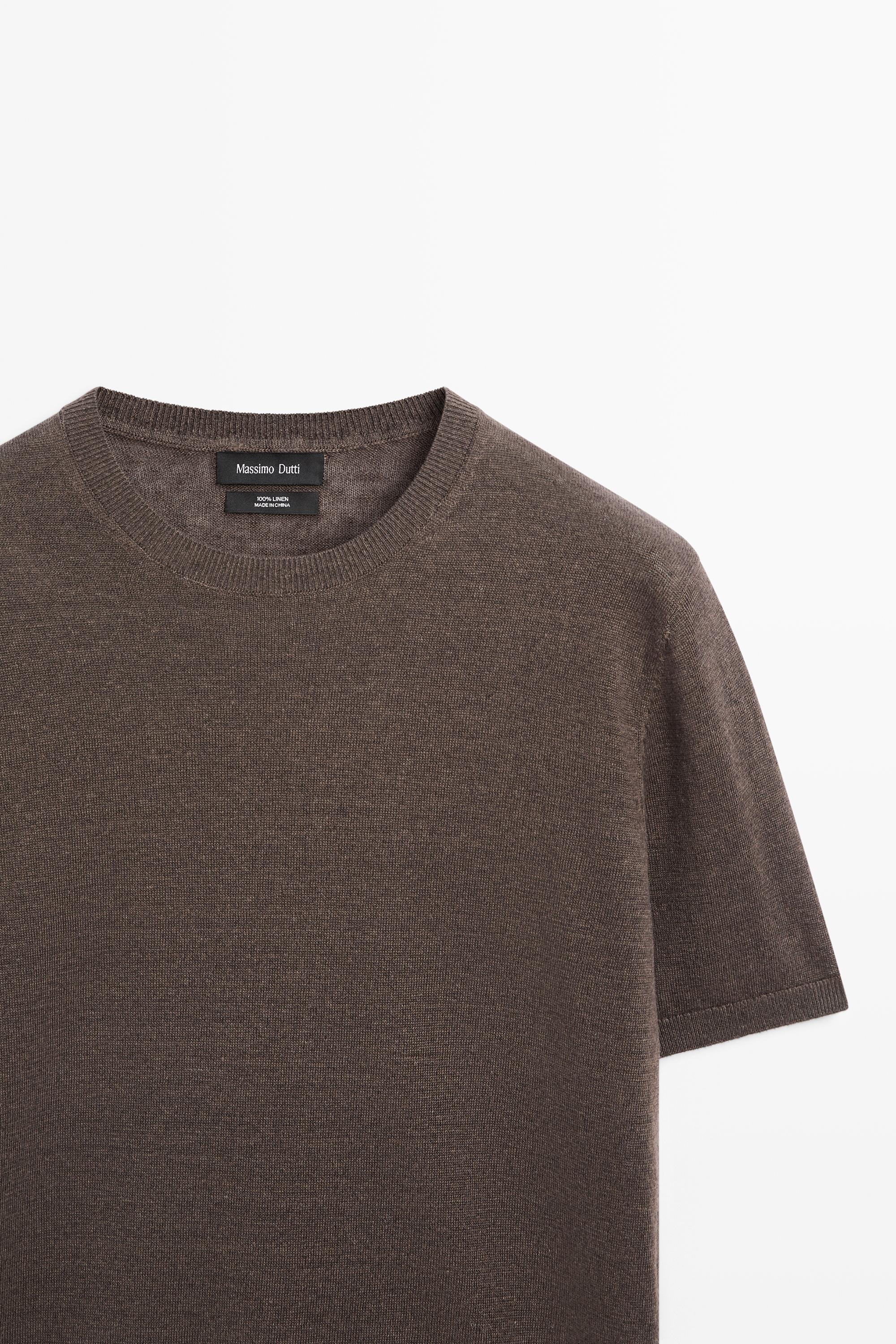 Lightweight 100% linen knit T-shirt — BROWN