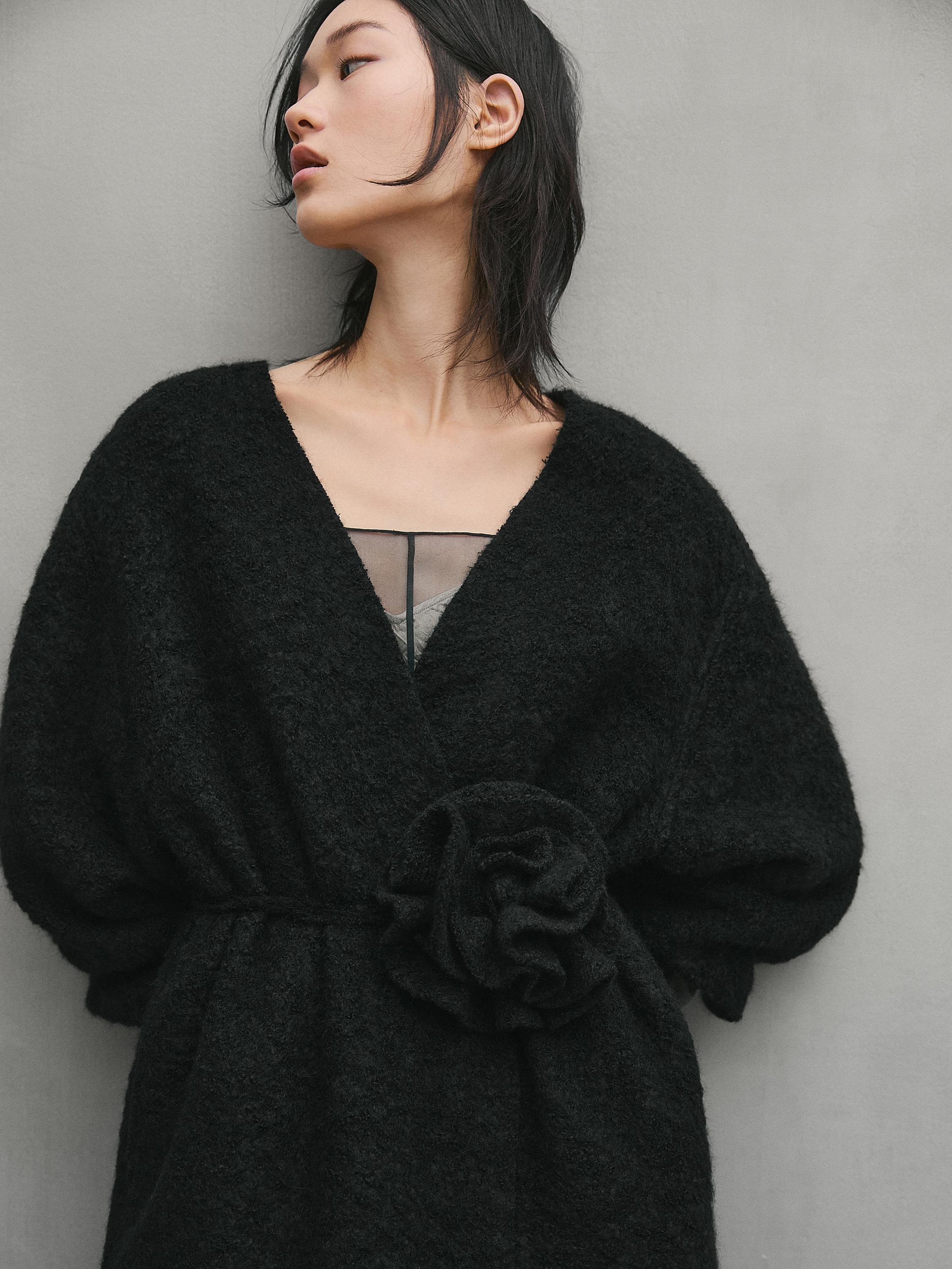 Alpaca blend coat with flower tie - Studio