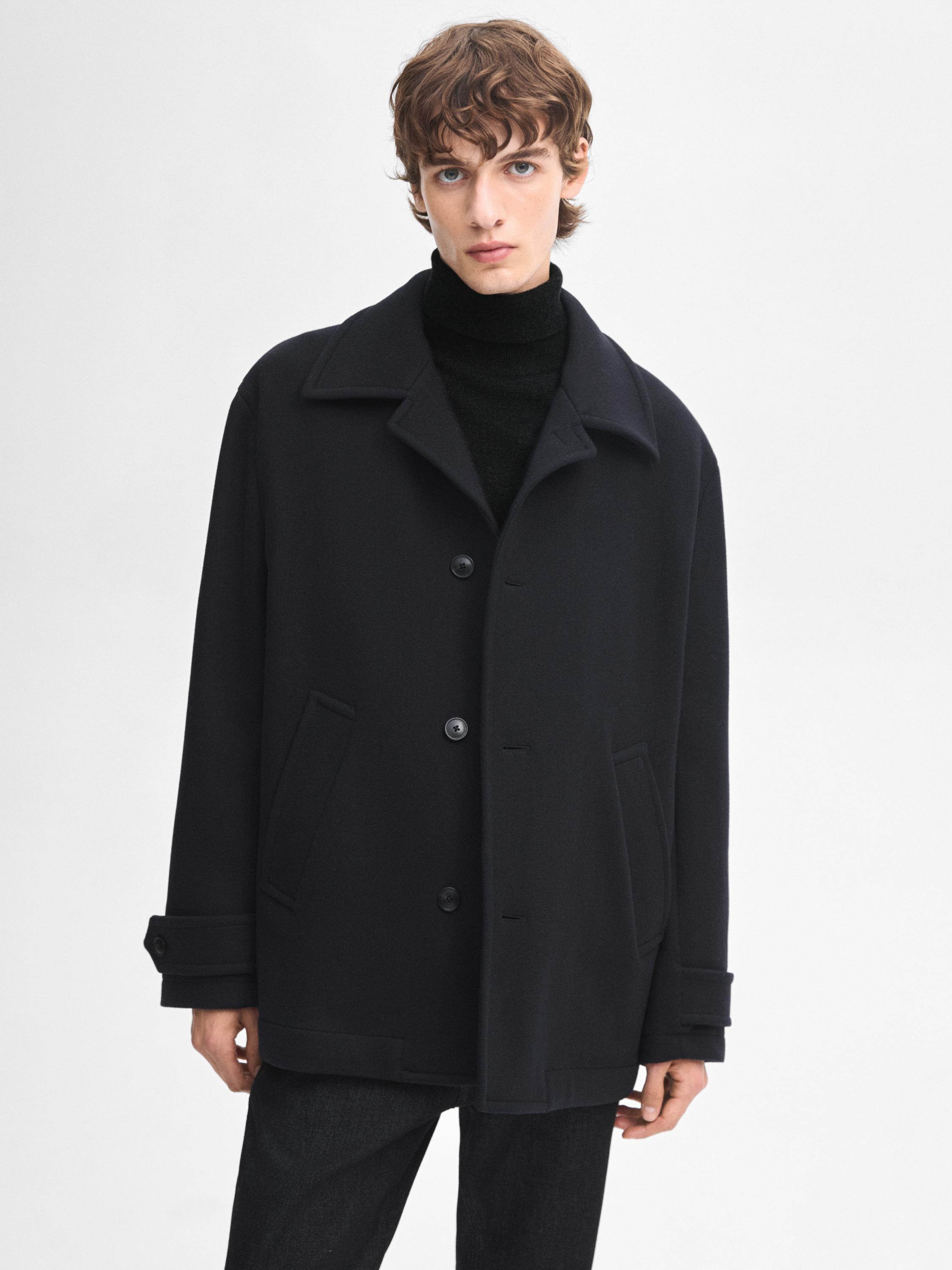 Short navy blue wool blend coat · Navy Blue · Coats And Jackets | Massimo  Dutti