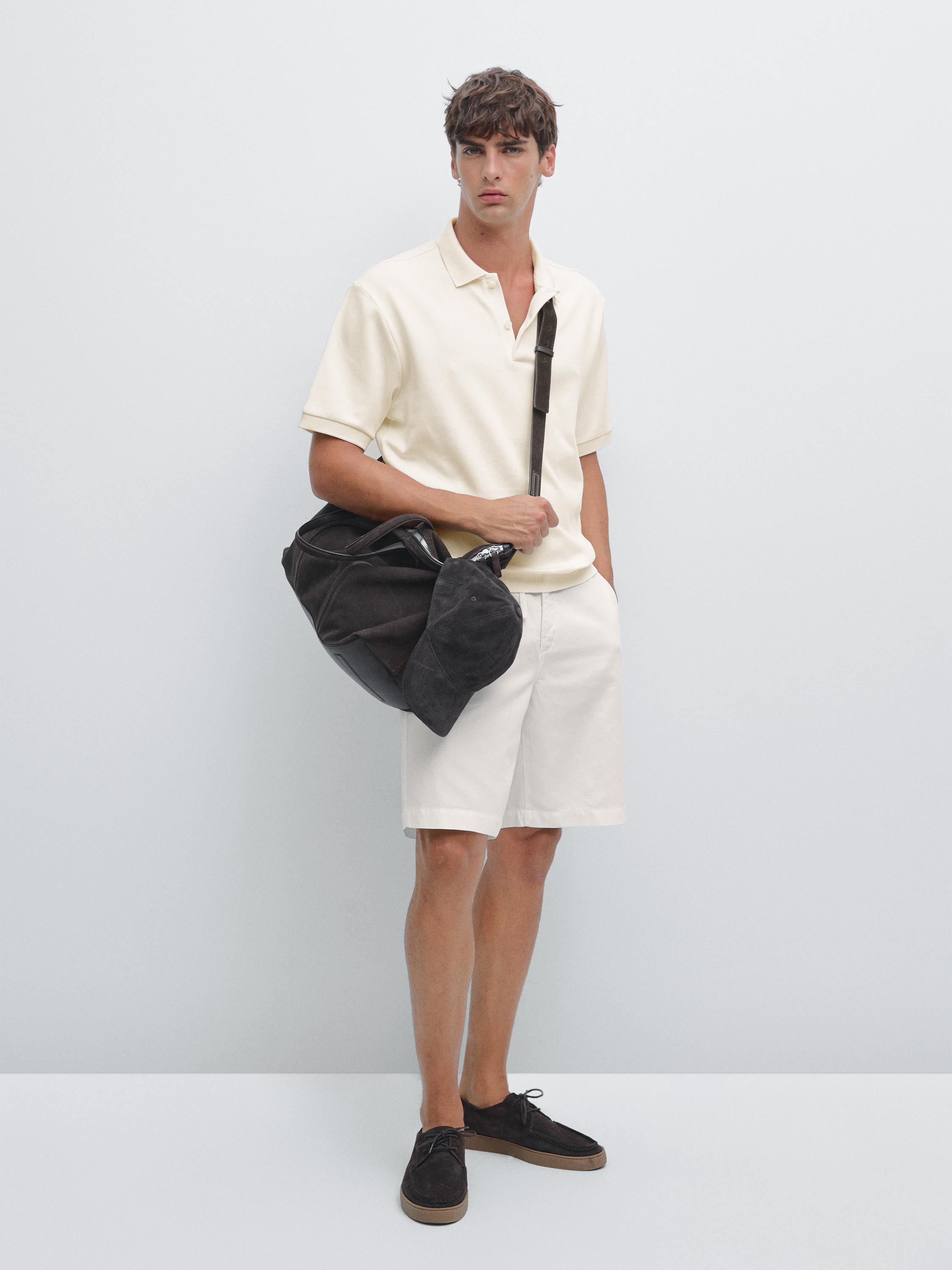Short sleeve polo shirt with zip-up collar