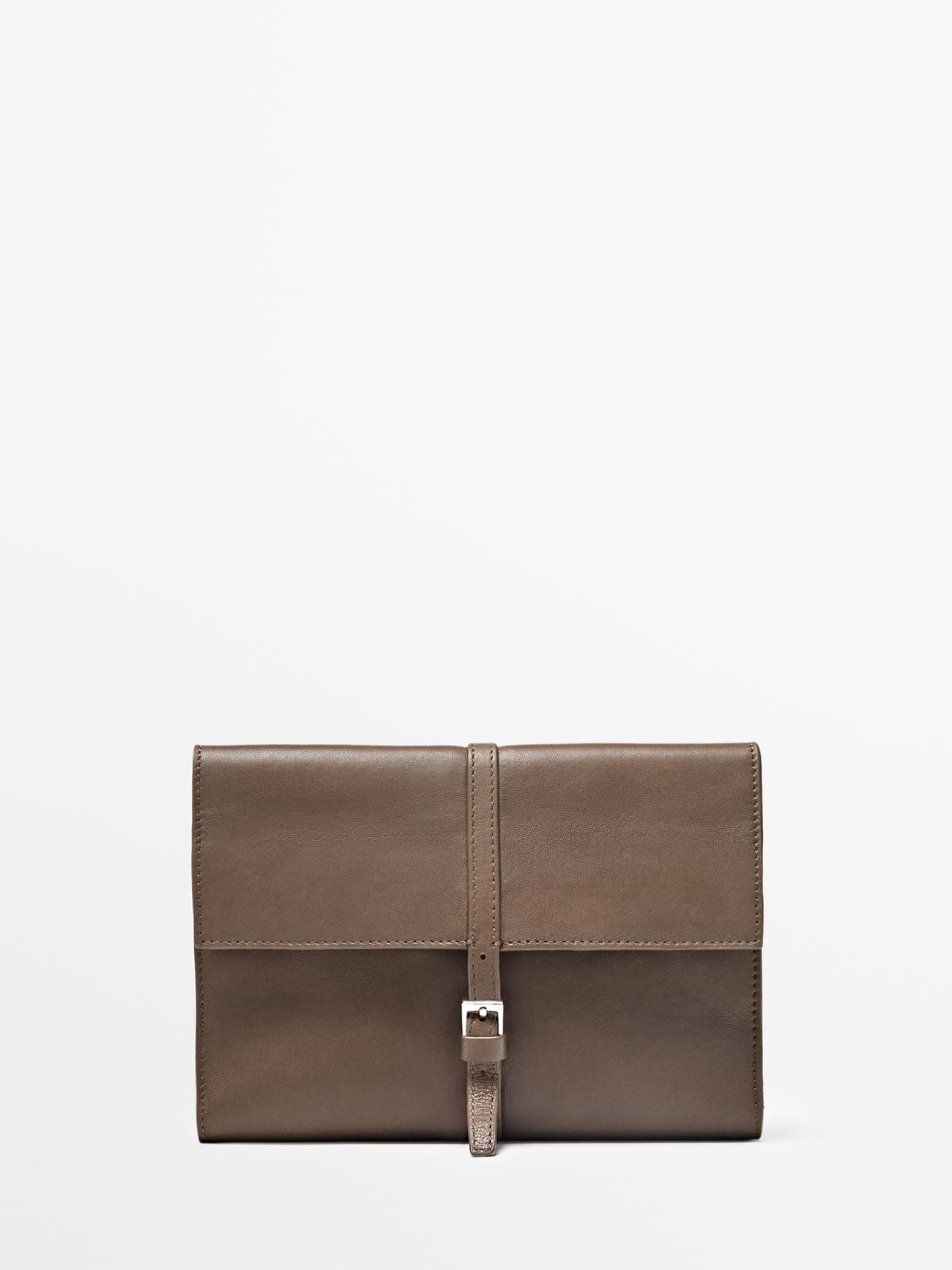 Étui À Accessoires Technologiques En Cuir Nappa - Marron Taupe - 01 - Massimo Dutti - Femme