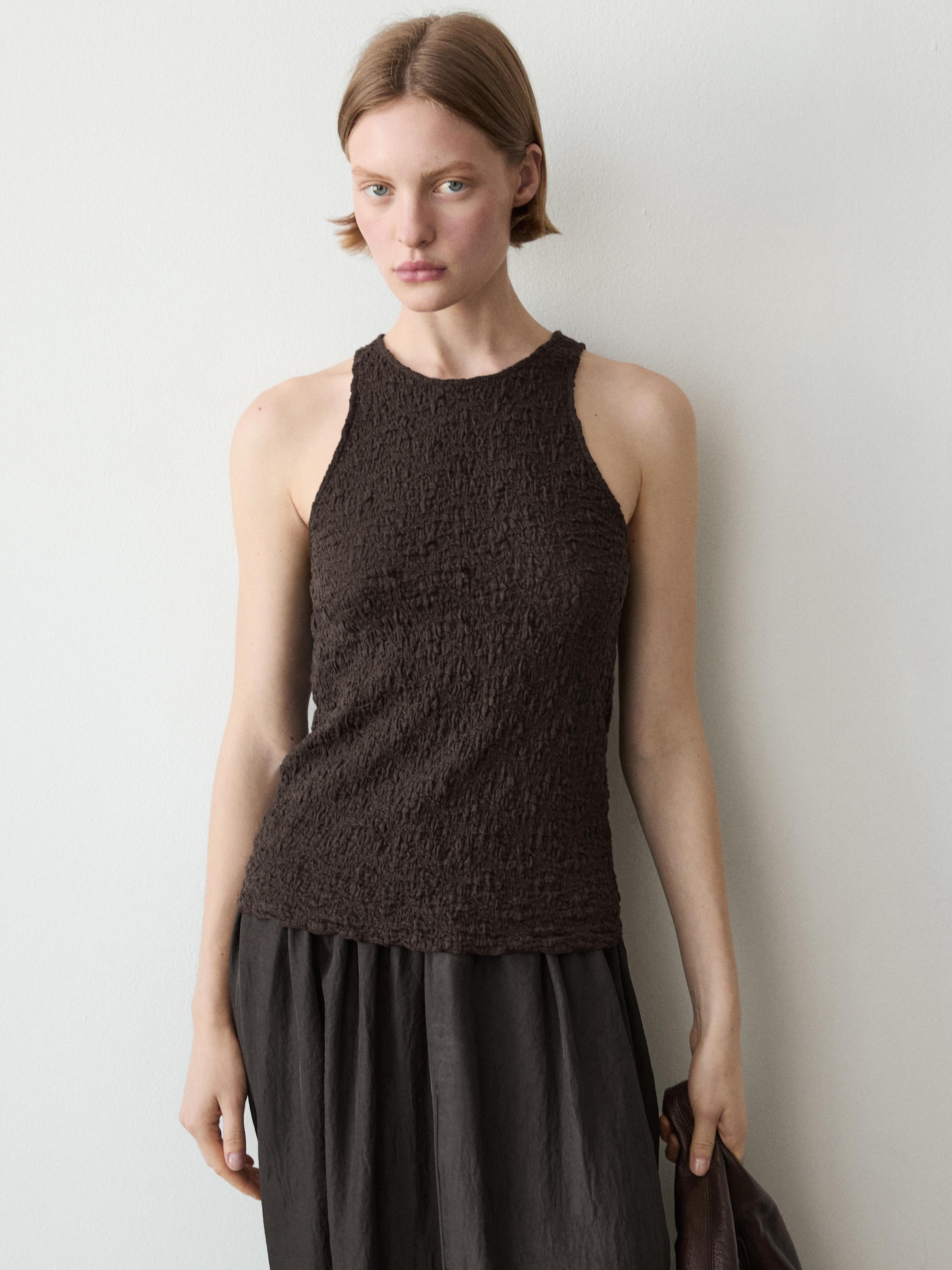 Textured halter top — BROWN