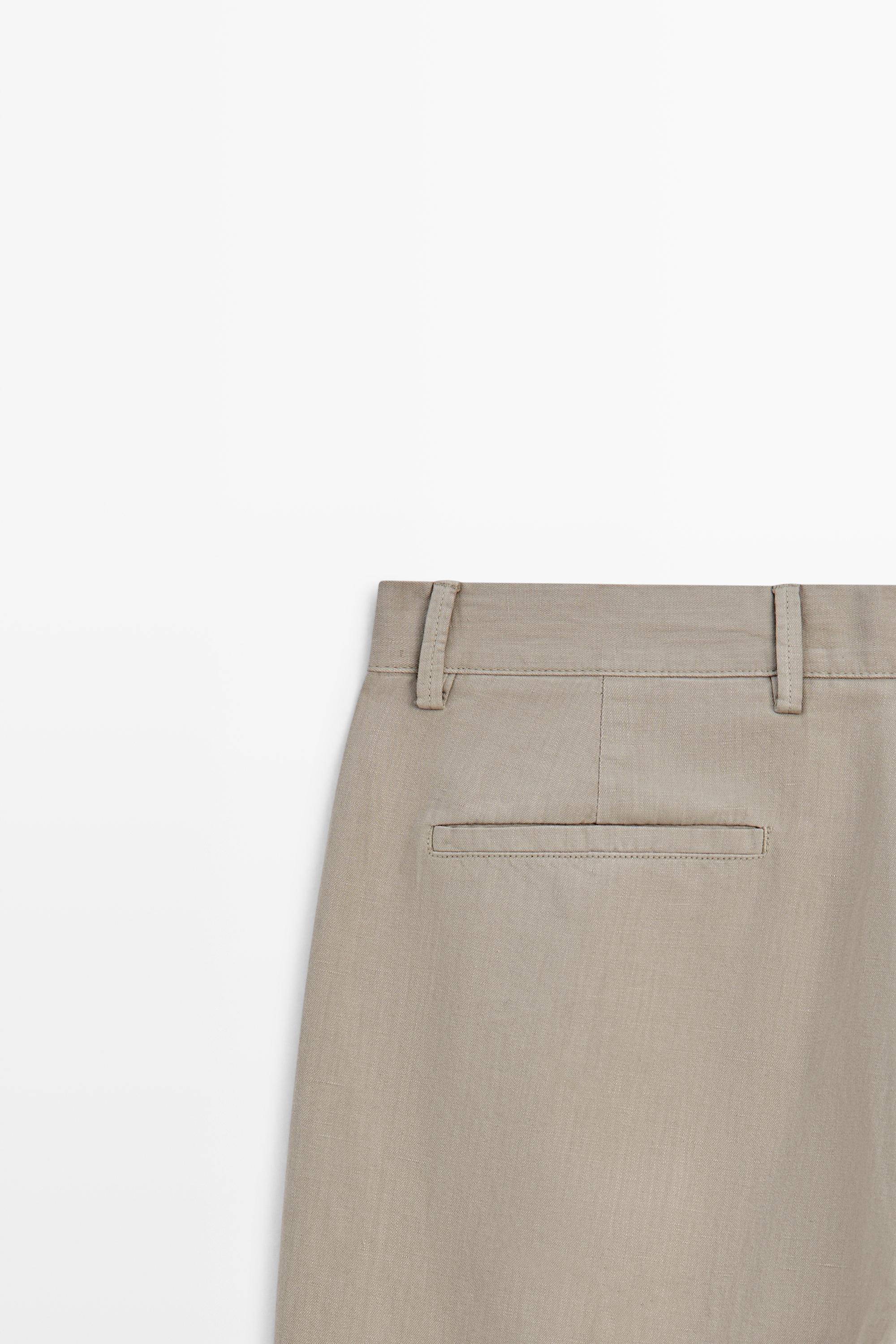 Straight-leg linen and cotton trousers with darts — BEIGE