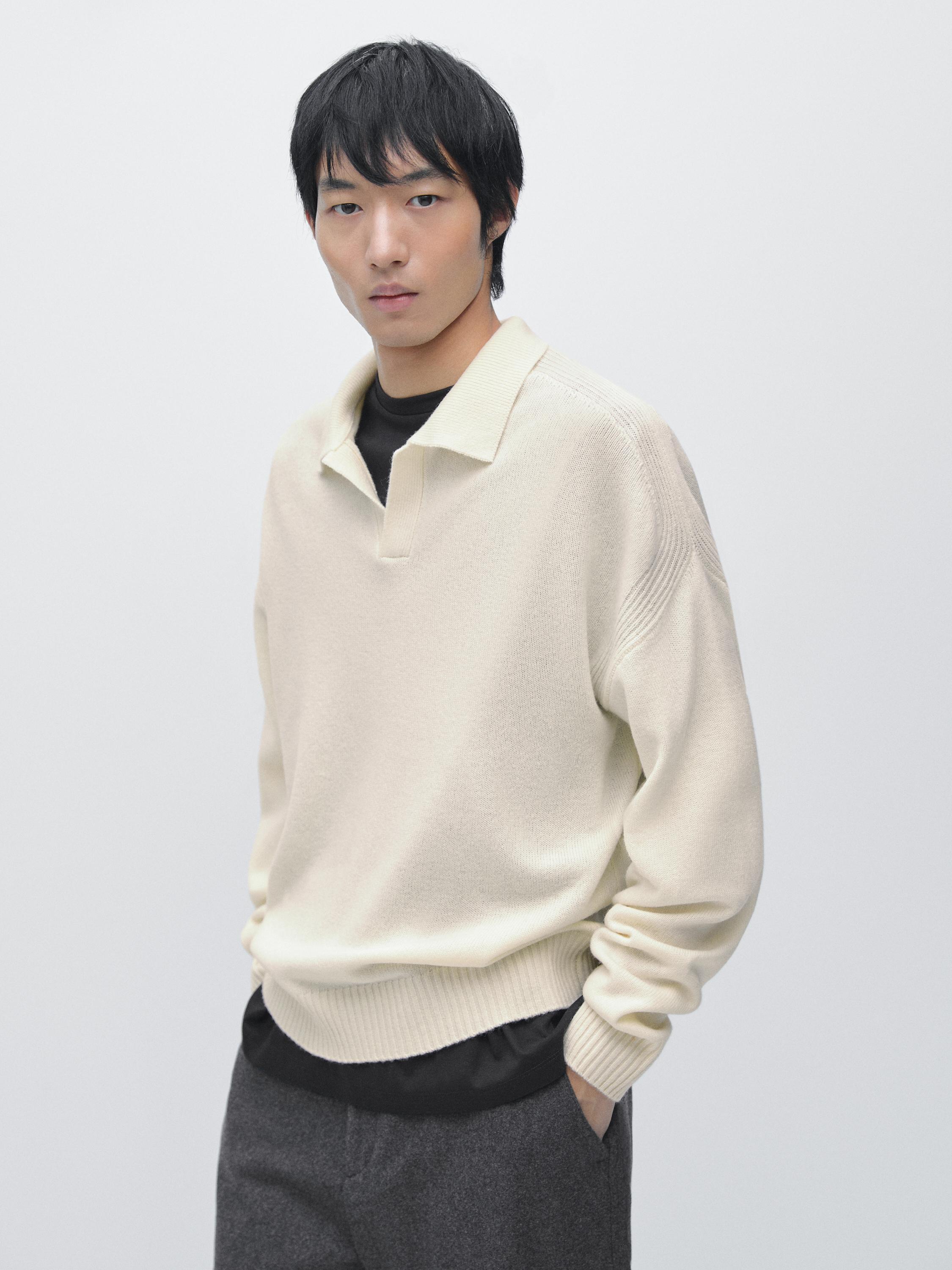 V-neck knit polo sweater