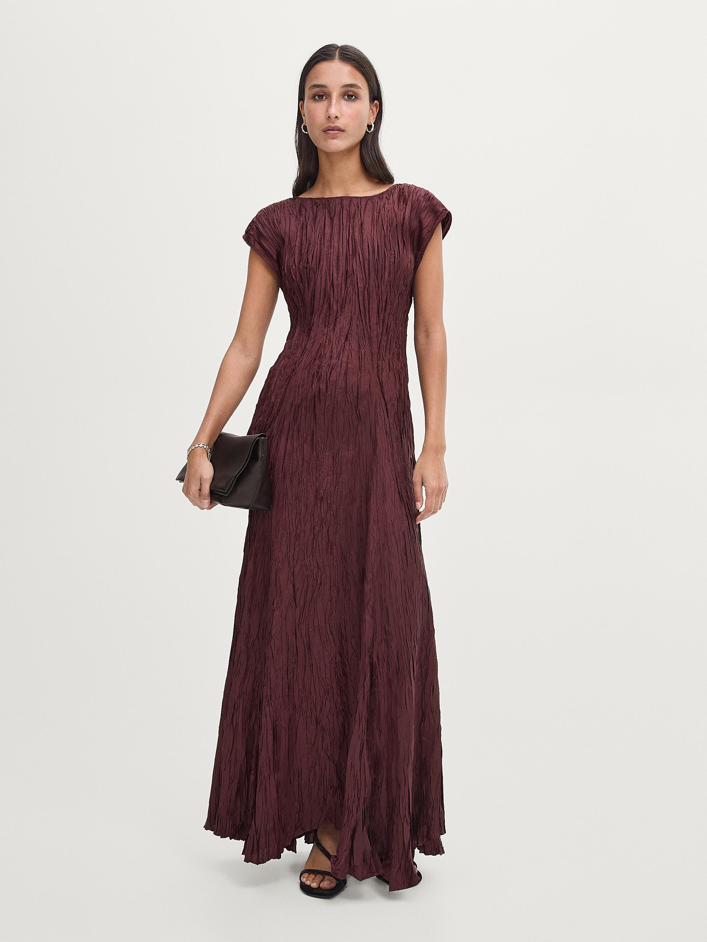 Pleated midi dress Burgundy Smart Dresses And Jumpsuits Massimo Dutti