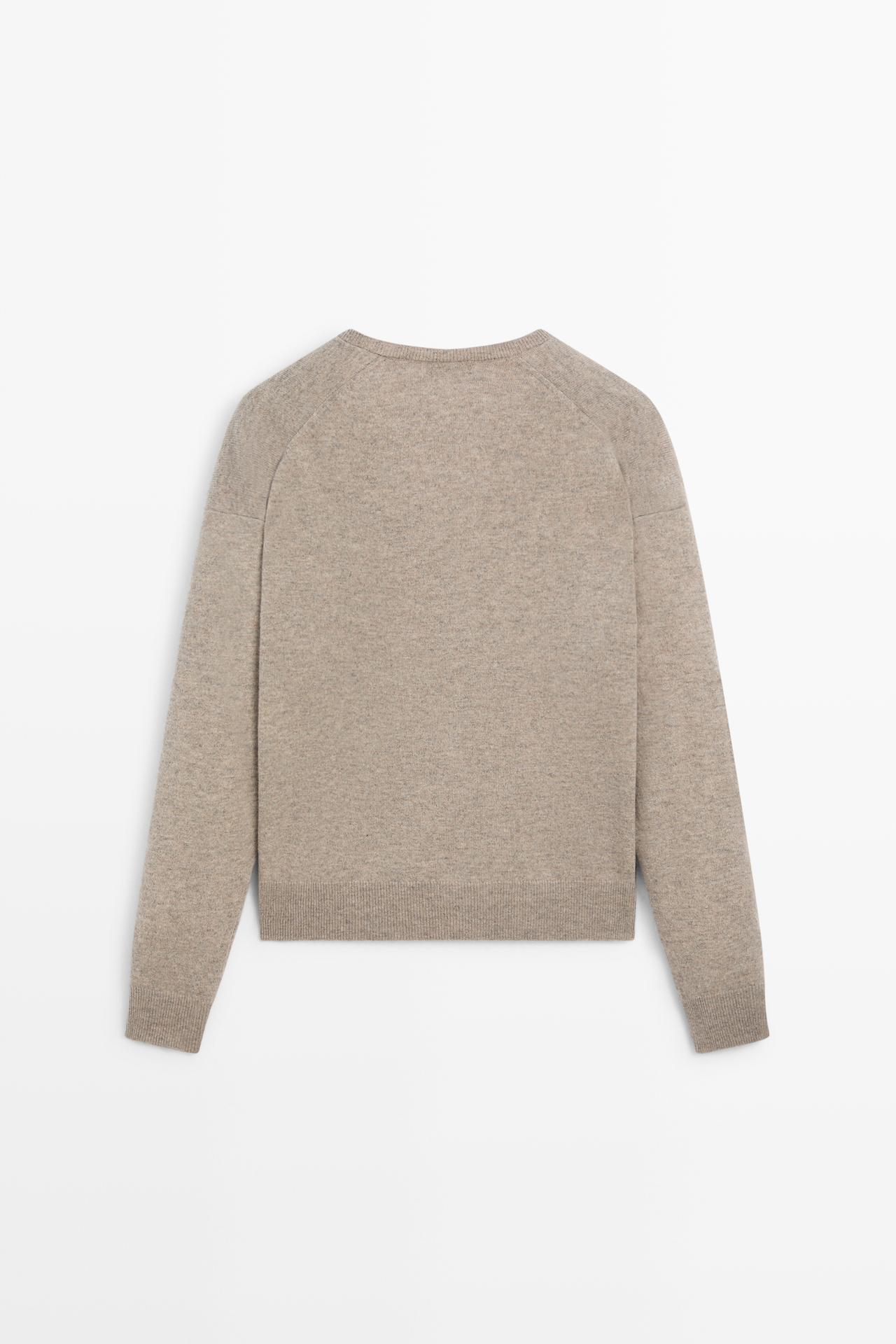 Wool blend knit V-neck sweater — MINK
