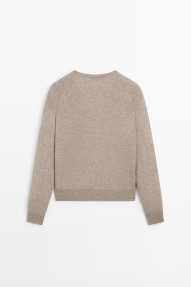 Wool blend knit V-neck sweater — MINK 6