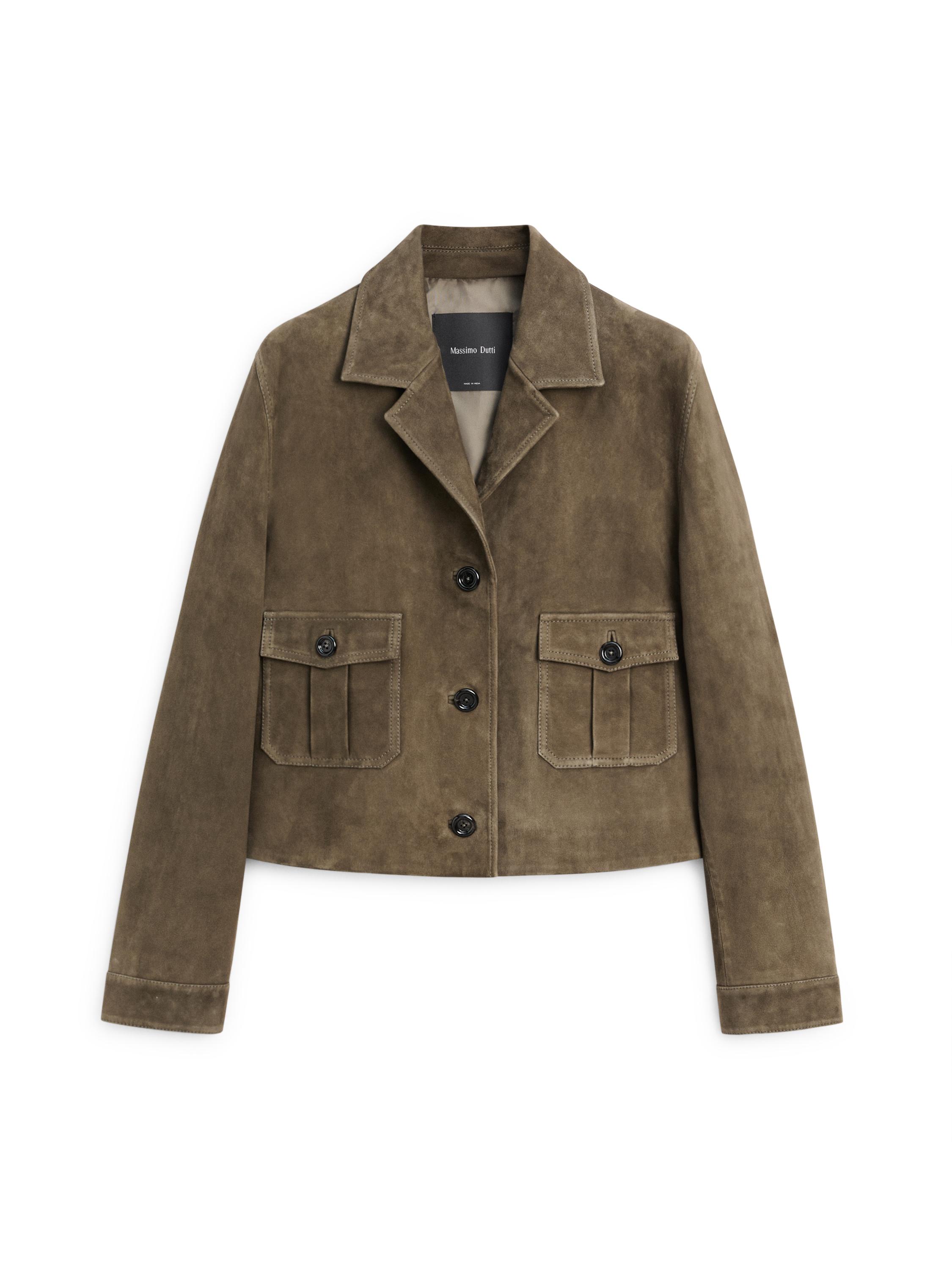 Short suede leather jacket — KHAKI
