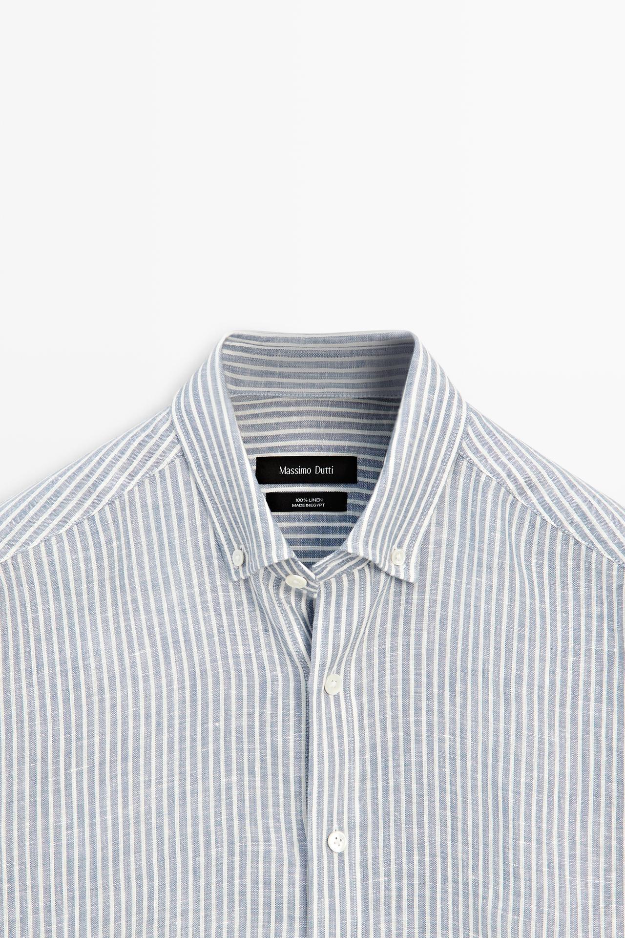 100% linen regular fit striped shirt — SKY BLUE