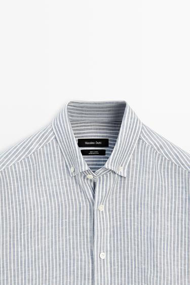 100% linen regular fit striped shirt — SKY BLUE 9