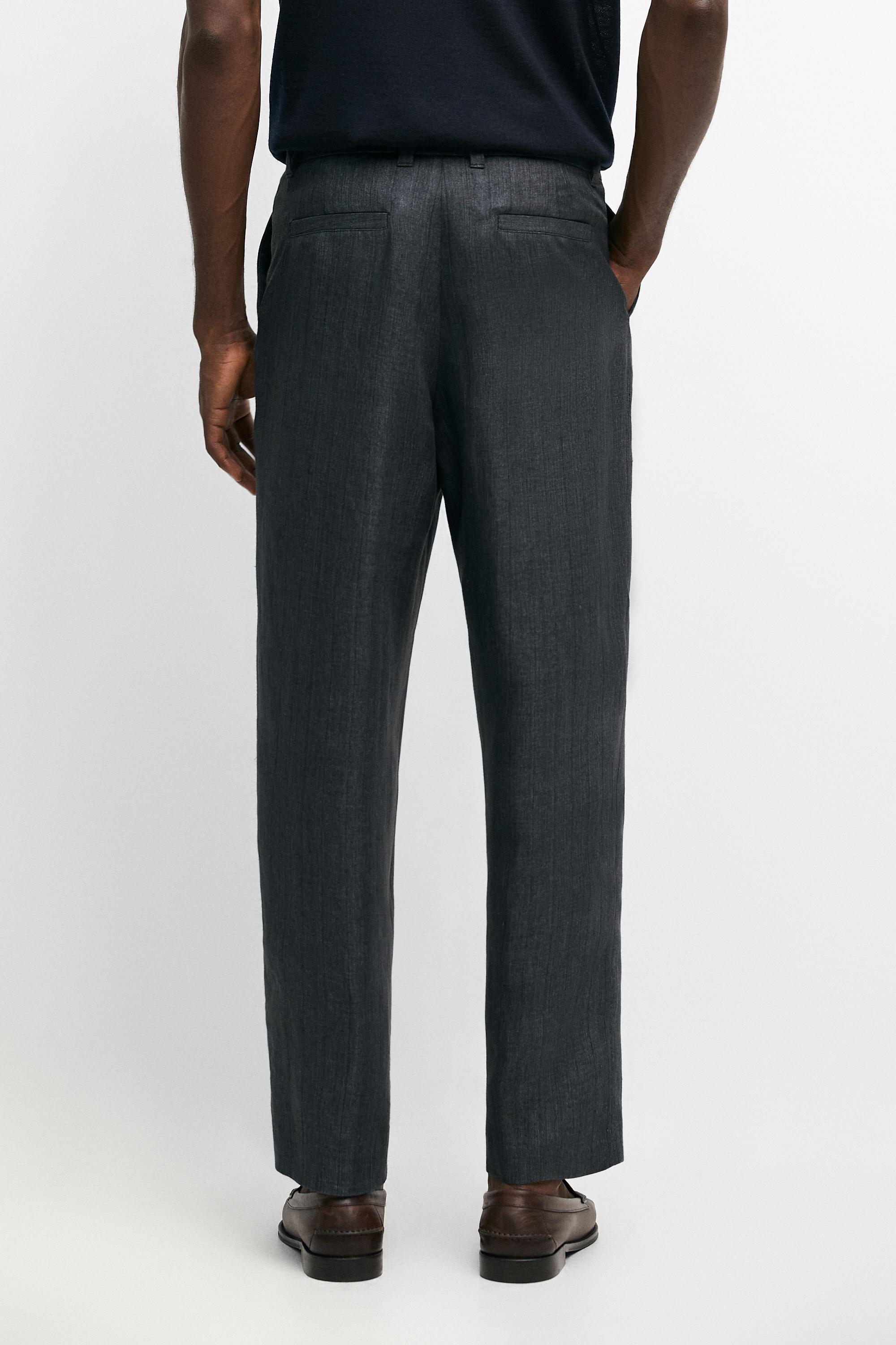 100% linen striped pants — DEEP BLUE