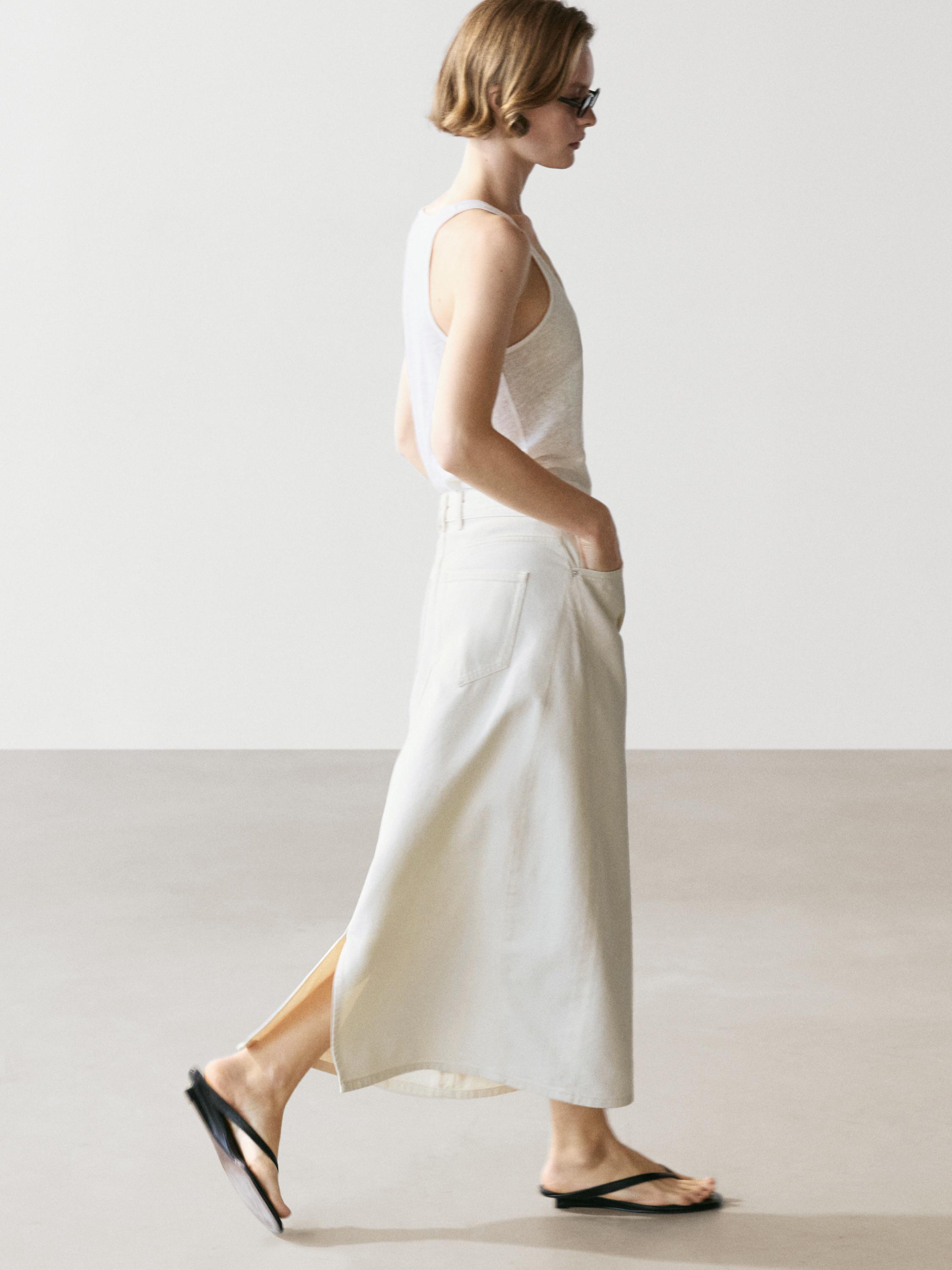 Barrel fit denim midi skirt — CREAM