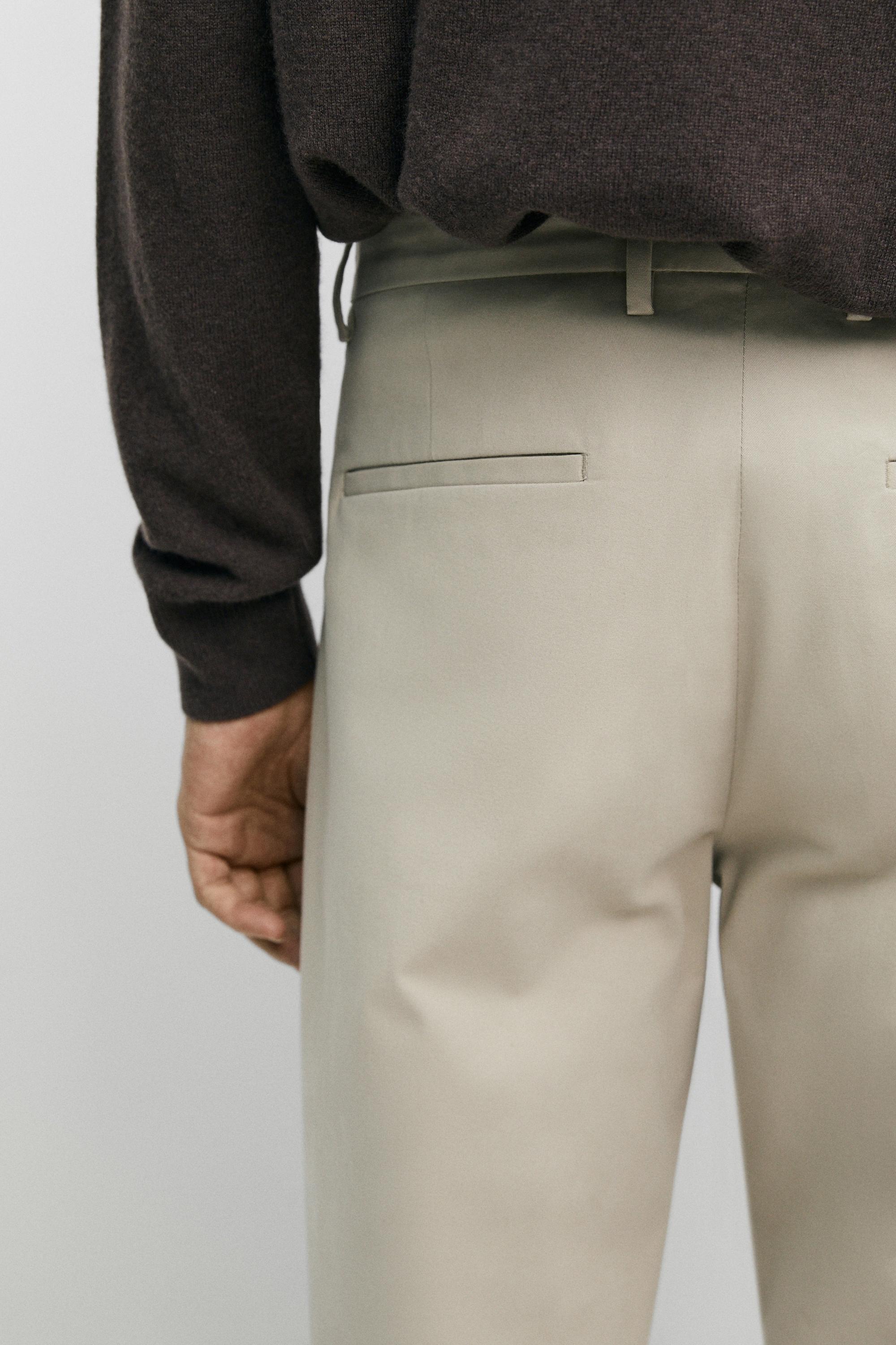 Cotton blend slim fit pants — BEIGE