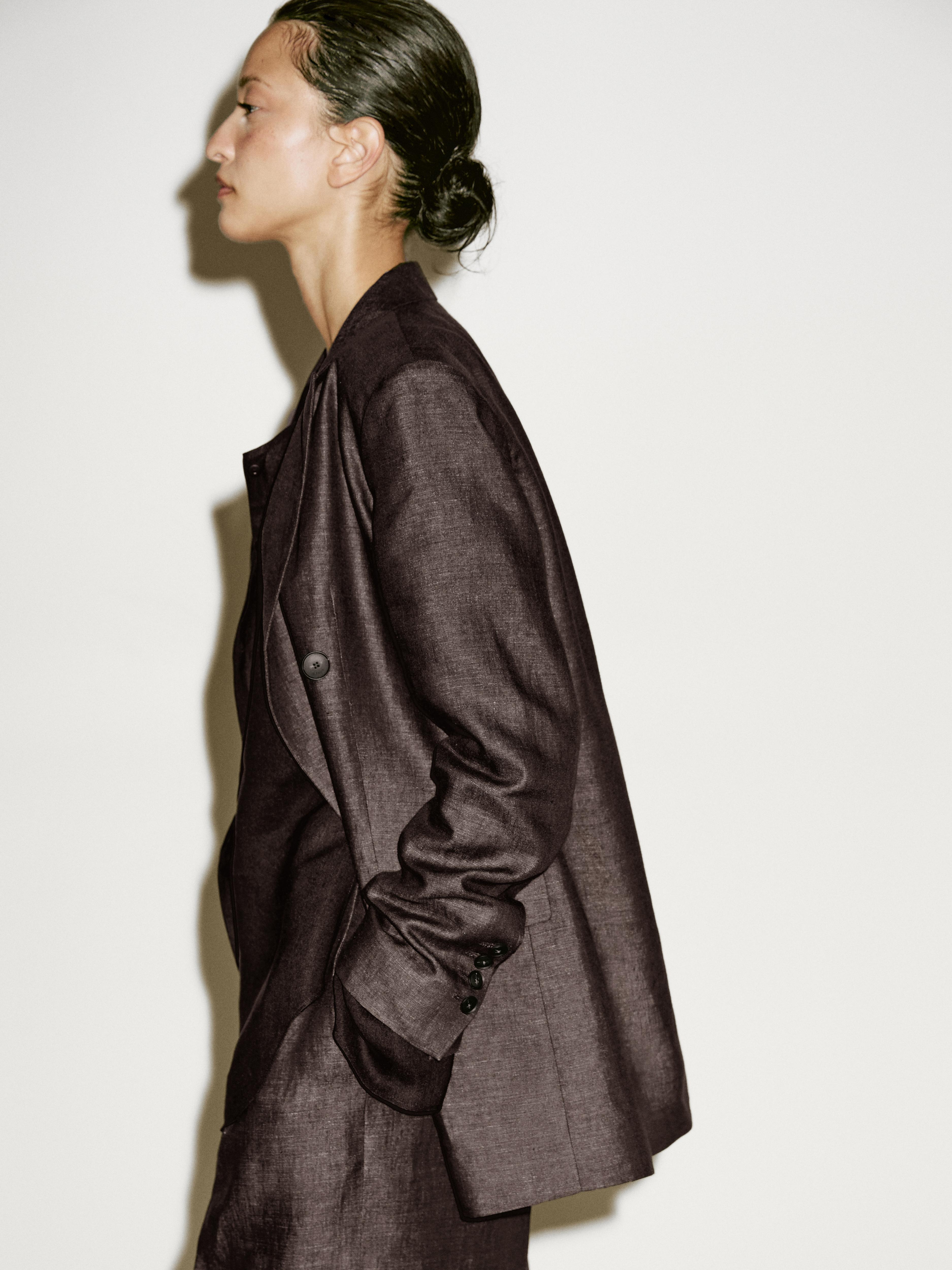 Double-breasted melange linen blazer - Limited Edition